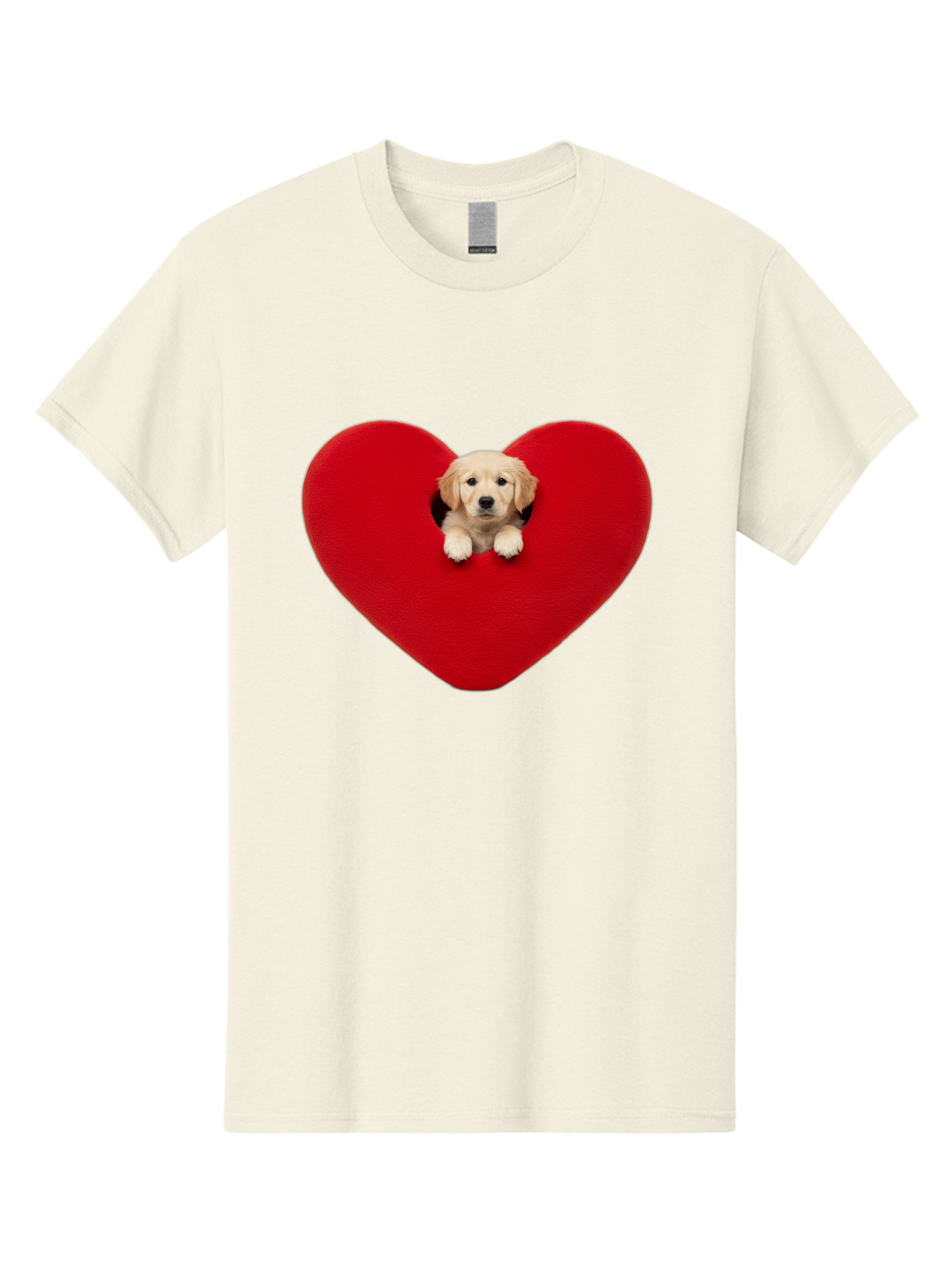 Puppy-In-Heart Men'S Graphic Tee, 100% Cotton, Comfortable Casual Summer Wear, Machine Washable, Adorable Puppy, Golden Retriever, Cute Dog, Heart Shape, Love Symbol, Heartwarming Scene, Playful Pup, Furry Friend, Heart Cutout Bac348