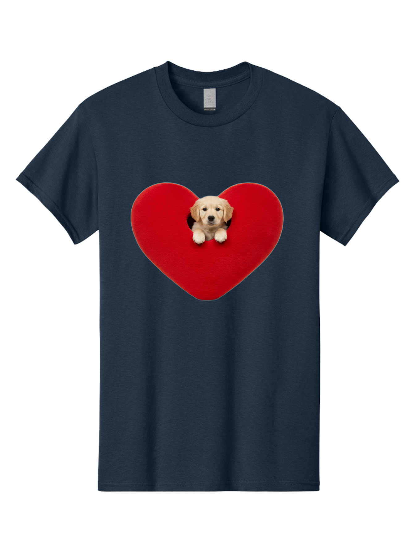 Puppy-In-Heart Men'S Graphic Tee, 100% Cotton, Comfortable Casual Summer Wear, Machine Washable, Adorable Puppy, Golden Retriever, Cute Dog, Heart Shape, Love Symbol, Heartwarming Scene, Playful Pup, Furry Friend, Heart Cutout Bac348