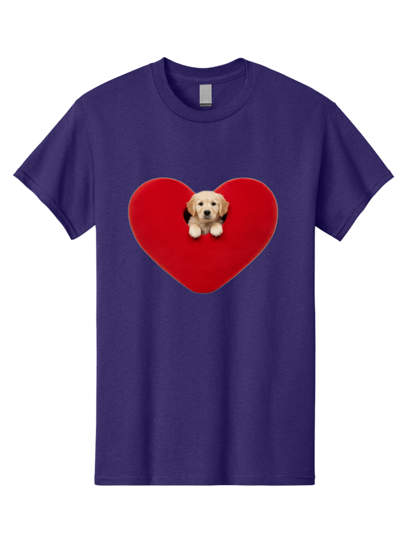 Puppy-In-Heart Men'S Graphic Tee, 100% Cotton, Comfortable Casual Summer Wear, Machine Washable, Adorable Puppy, Golden Retriever, Cute Dog, Heart Shape, Love Symbol, Heartwarming Scene, Playful Pup, Furry Friend, Heart Cutout Bac348