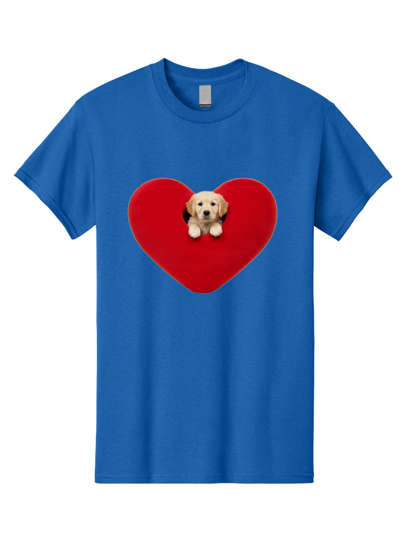Puppy-In-Heart Men'S Graphic Tee, 100% Cotton, Comfortable Casual Summer Wear, Machine Washable, Adorable Puppy, Golden Retriever, Cute Dog, Heart Shape, Love Symbol, Heartwarming Scene, Playful Pup, Furry Friend, Heart Cutout Bac348