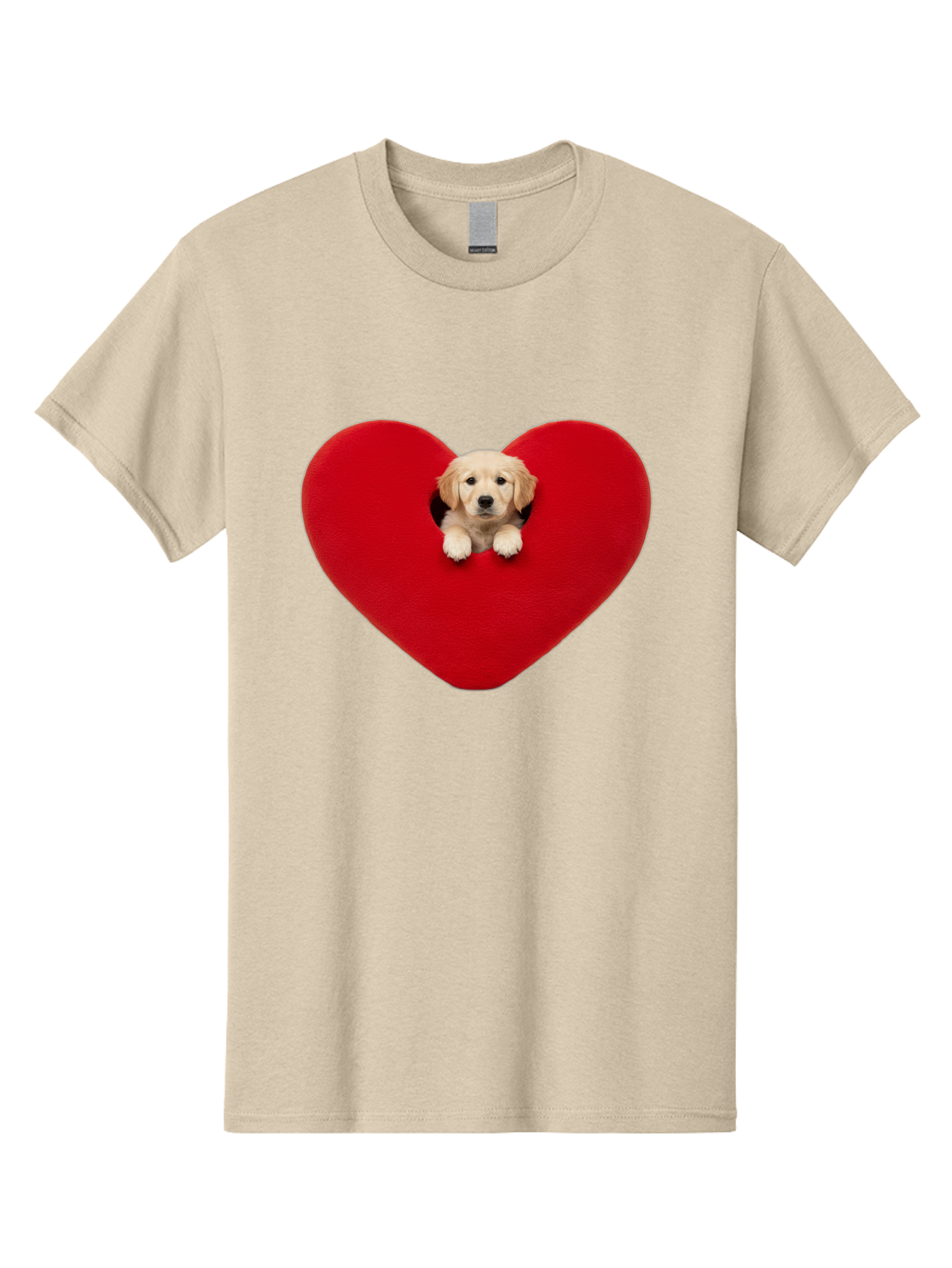 Puppy-In-Heart Men'S Graphic Tee, 100% Cotton, Comfortable Casual Summer Wear, Machine Washable, Adorable Puppy, Golden Retriever, Cute Dog, Heart Shape, Love Symbol, Heartwarming Scene, Playful Pup, Furry Friend, Heart Cutout Bac348