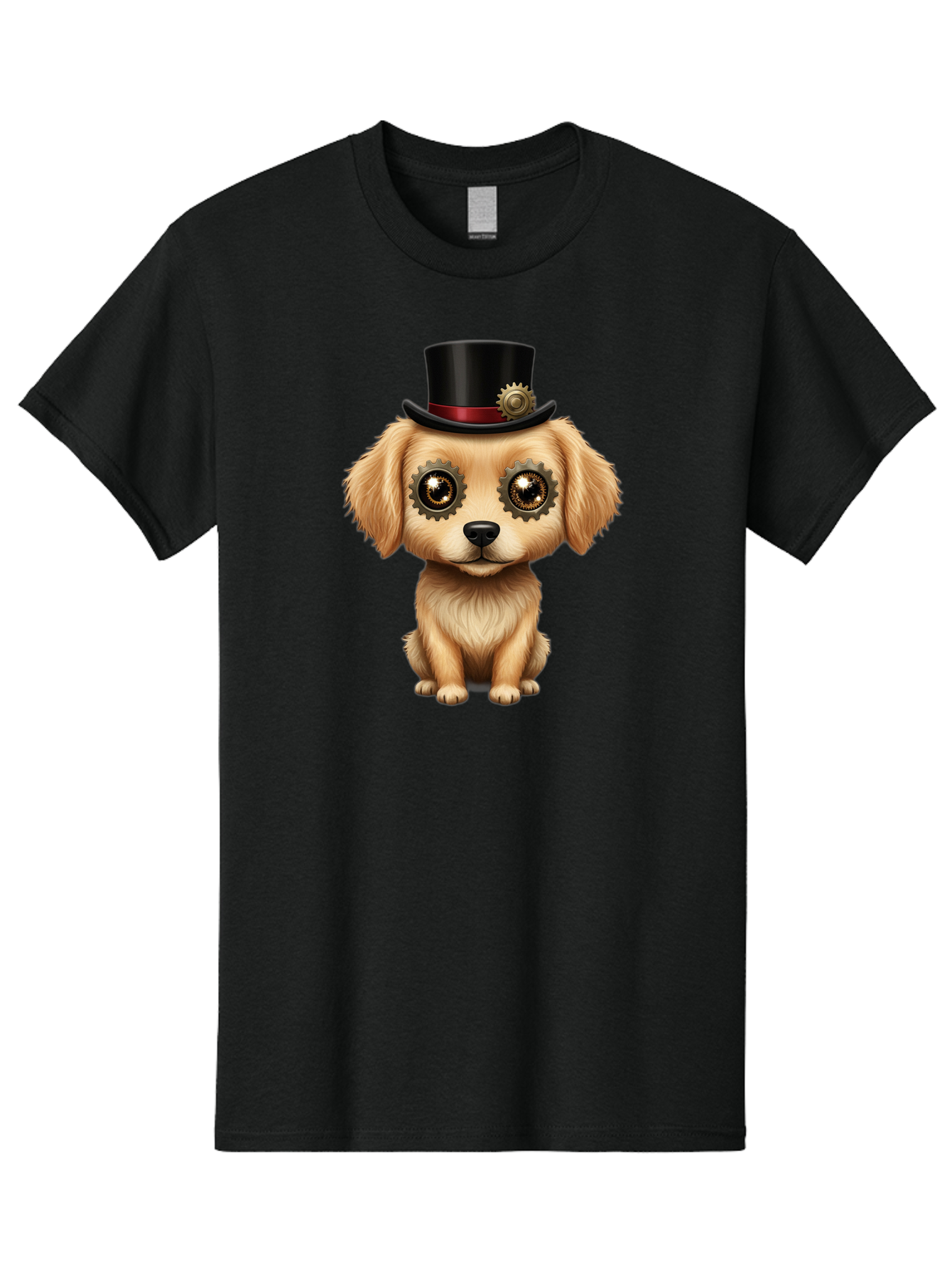 Puppy-In-Top-Hat Men'S Graphic Tee, 100% Cotton, Comfortable Casual Summer Wear, Machine Washable, Steampunk Dog, Puppy With Hat, Gear Eyes, Vintage Style, Unique Accessories, Fantasy Animal, Imaginative Design, Steampunk Art, Bac350