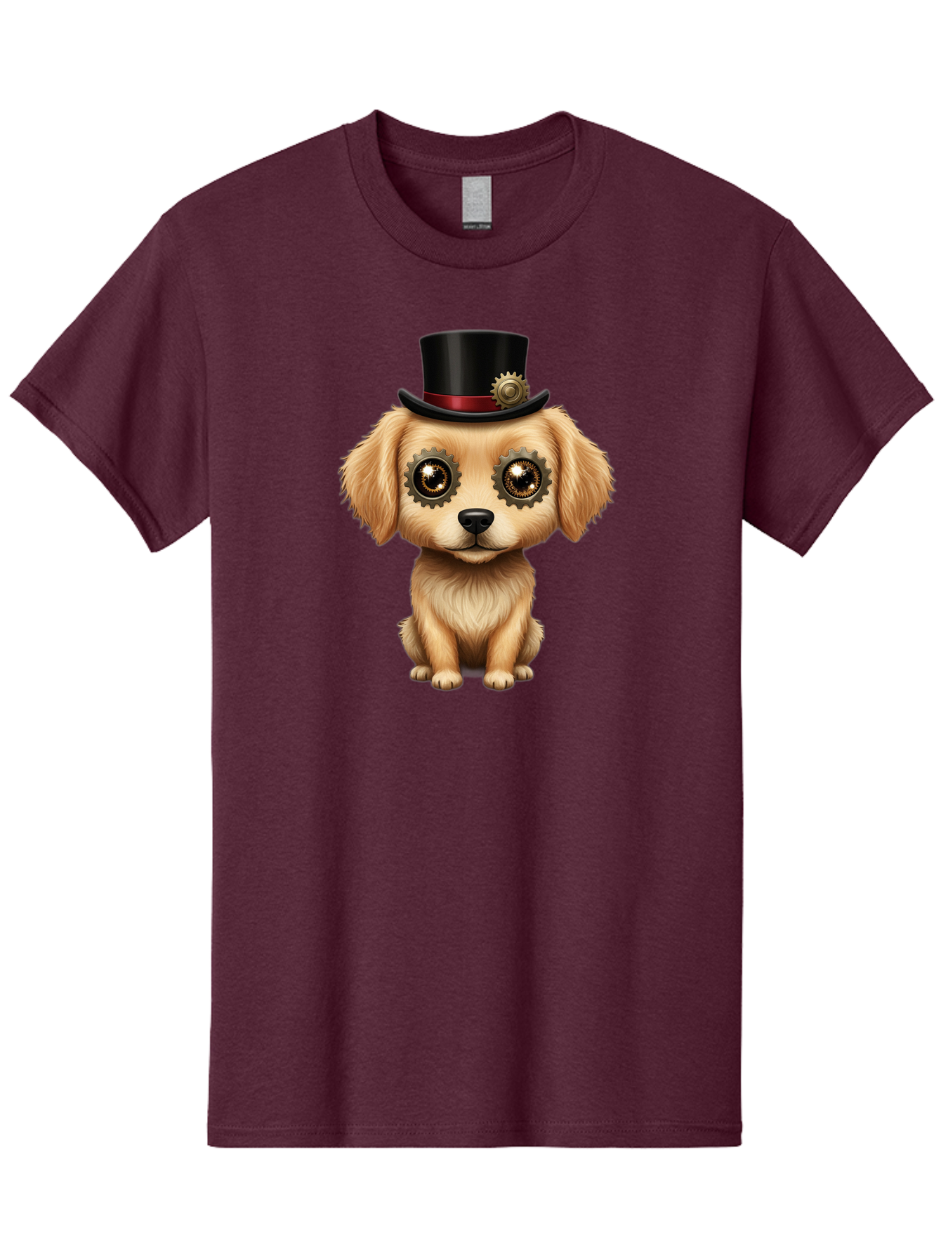 Puppy-In-Top-Hat Men'S Graphic Tee, 100% Cotton, Comfortable Casual Summer Wear, Machine Washable, Steampunk Dog, Puppy With Hat, Gear Eyes, Vintage Style, Unique Accessories, Fantasy Animal, Imaginative Design, Steampunk Art, Bac350