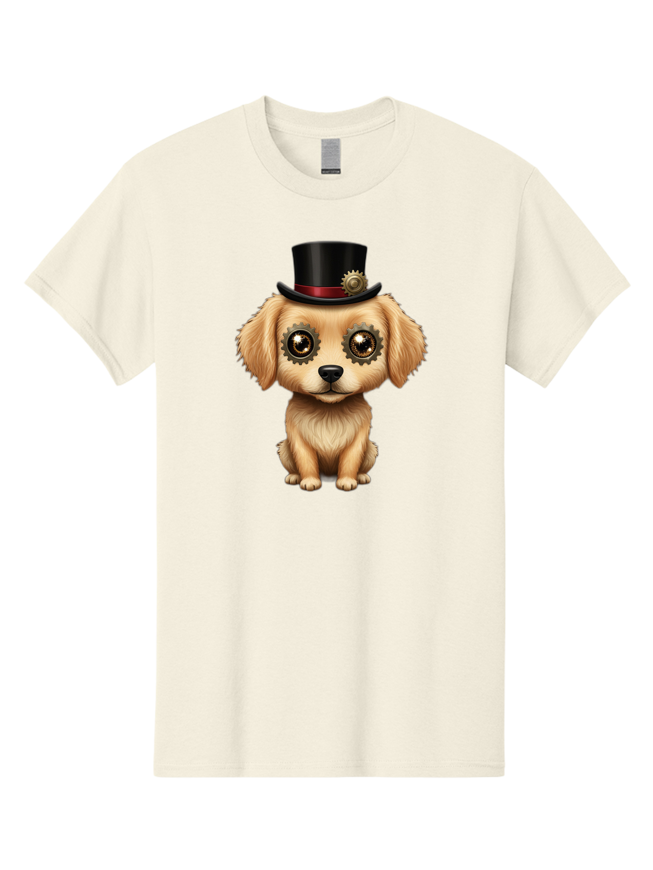 Puppy-In-Top-Hat Men'S Graphic Tee, 100% Cotton, Comfortable Casual Summer Wear, Machine Washable, Steampunk Dog, Puppy With Hat, Gear Eyes, Vintage Style, Unique Accessories, Fantasy Animal, Imaginative Design, Steampunk Art, Bac350