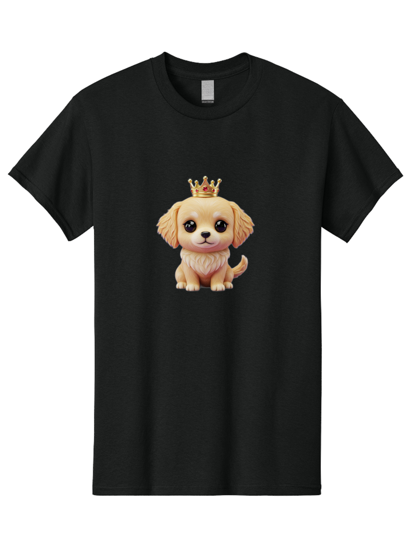 Puppy-With-Crown Men'S Graphic Tee, 100% Cotton, Comfortable Casual Summer Wear, Machine Washable, Cute Puppy, Golden Crown, Royal Treatment, Adorable Dog, Cartoon Style, Playful Expression, Fluffy Fur, Kawaii Culture, Dog Lover, Royalty, Bac352