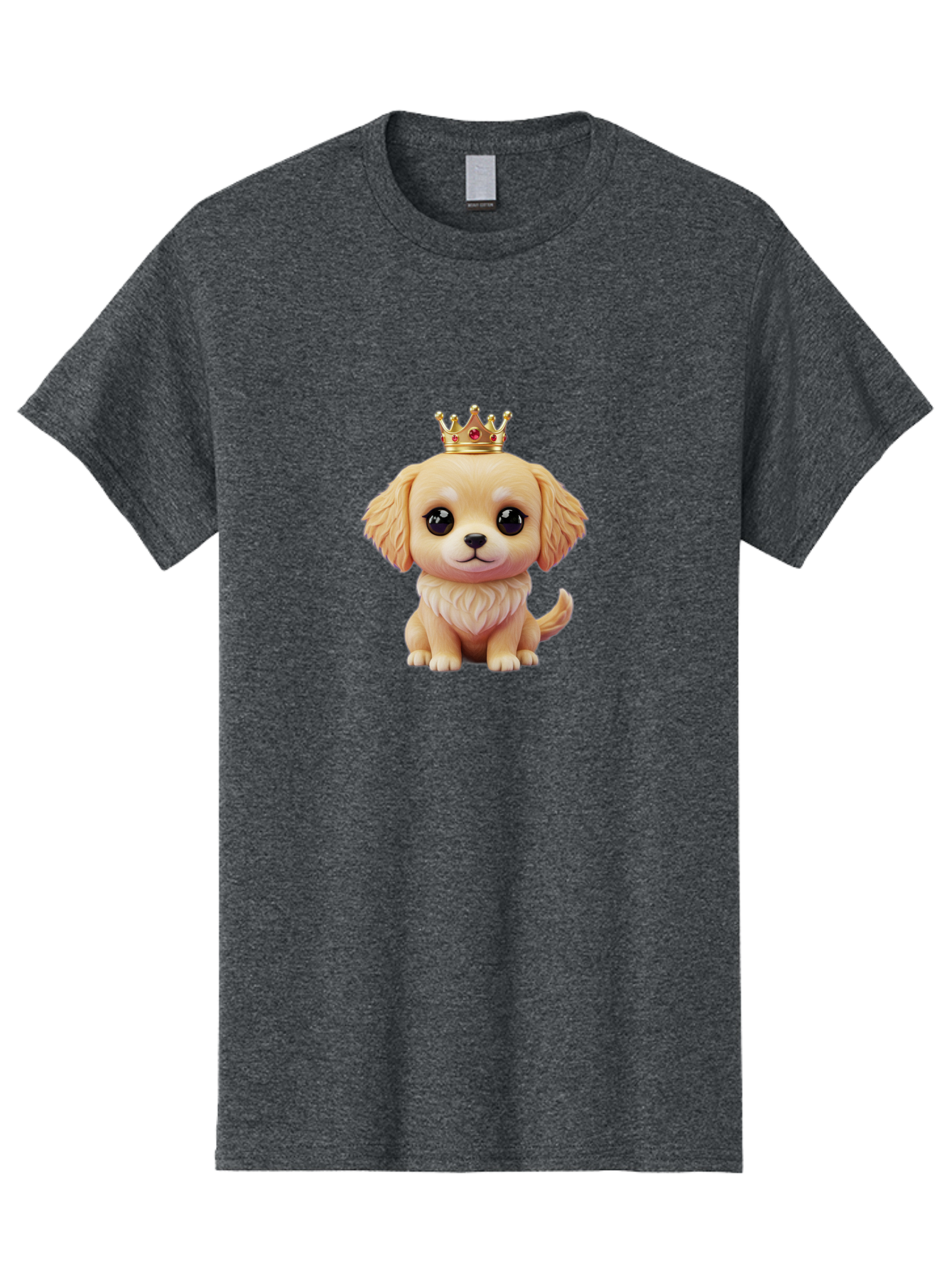 Puppy-With-Crown Men'S Graphic Tee, 100% Cotton, Comfortable Casual Summer Wear, Machine Washable, Cute Puppy, Golden Crown, Royal Treatment, Adorable Dog, Cartoon Style, Playful Expression, Fluffy Fur, Kawaii Culture, Dog Lover, Royalty, Bac352