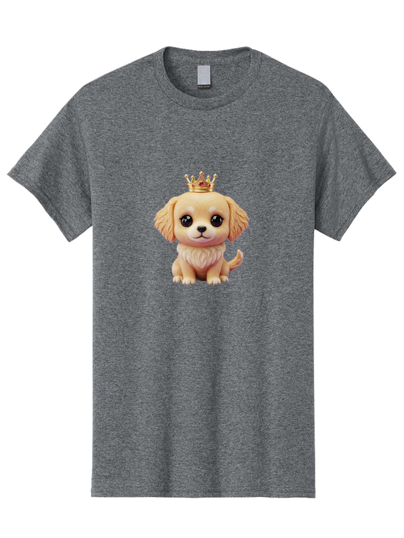 Puppy-With-Crown Men'S Graphic Tee, 100% Cotton, Comfortable Casual Summer Wear, Machine Washable, Cute Puppy, Golden Crown, Royal Treatment, Adorable Dog, Cartoon Style, Playful Expression, Fluffy Fur, Kawaii Culture, Dog Lover, Royalty, Bac352