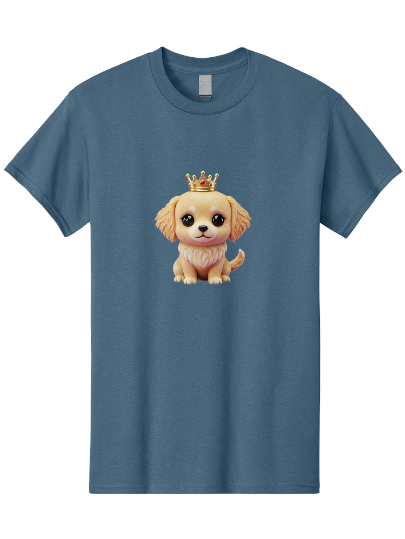 Puppy-With-Crown Men'S Graphic Tee, 100% Cotton, Comfortable Casual Summer Wear, Machine Washable, Cute Puppy, Golden Crown, Royal Treatment, Adorable Dog, Cartoon Style, Playful Expression, Fluffy Fur, Kawaii Culture, Dog Lover, Royalty, Bac352