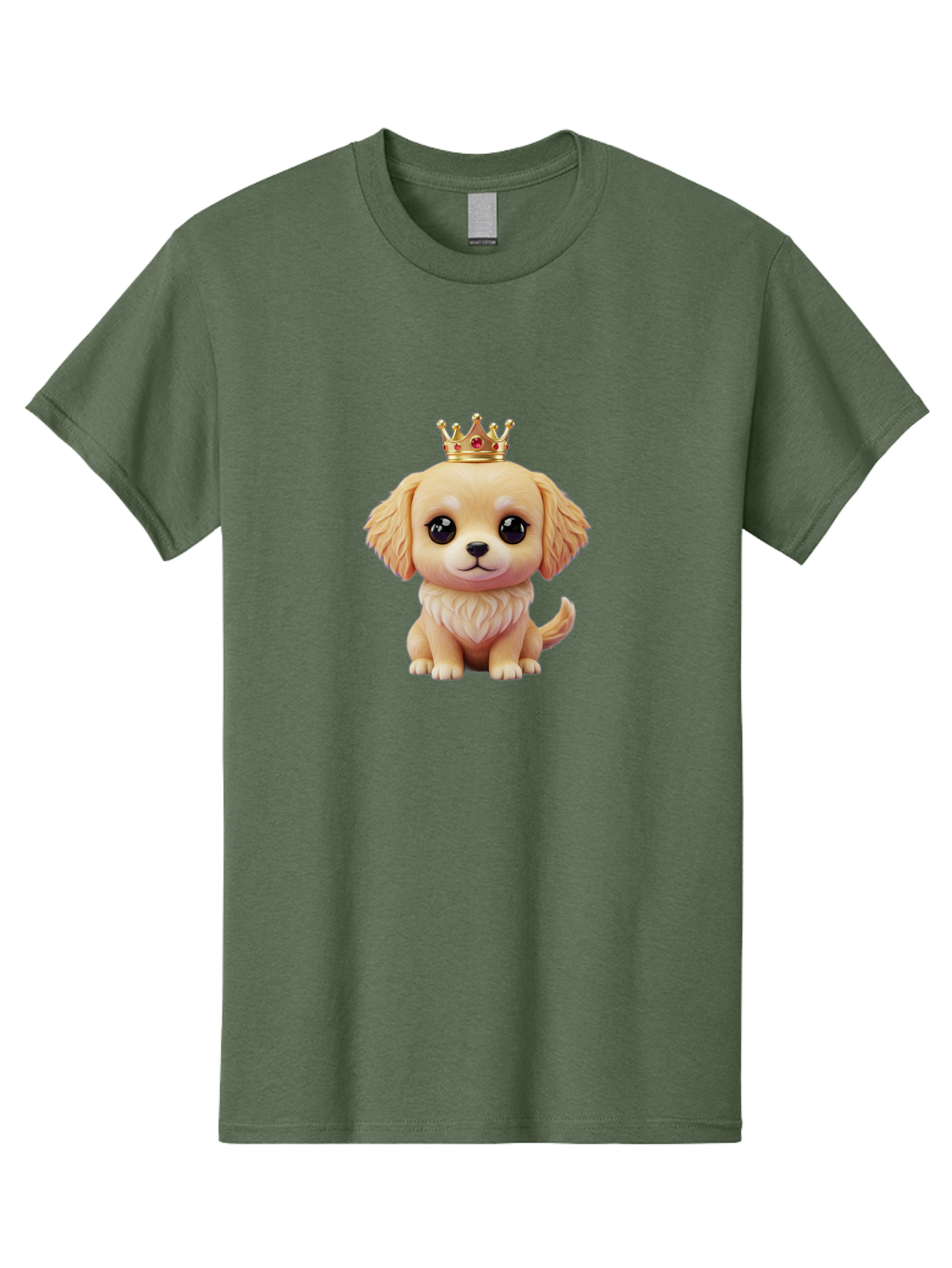 Puppy-With-Crown Men'S Graphic Tee, 100% Cotton, Comfortable Casual Summer Wear, Machine Washable, Cute Puppy, Golden Crown, Royal Treatment, Adorable Dog, Cartoon Style, Playful Expression, Fluffy Fur, Kawaii Culture, Dog Lover, Royalty, Bac352
