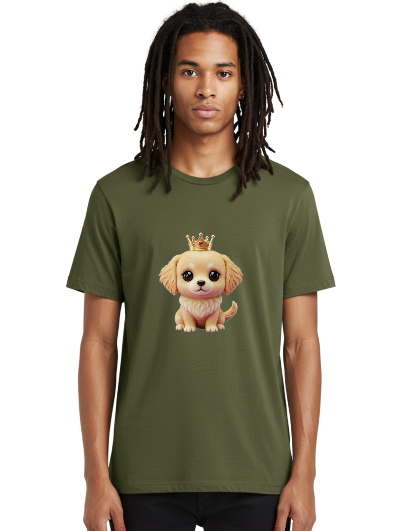 Puppy-With-Crown Men'S Graphic Tee, 100% Cotton, Comfortable Casual Summer Wear, Machine Washable, Cute Puppy, Golden Crown, Royal Treatment, Adorable Dog, Cartoon Style, Playful Expression, Fluffy Fur, Kawaii Culture, Dog Lover, Royalty, Bac352