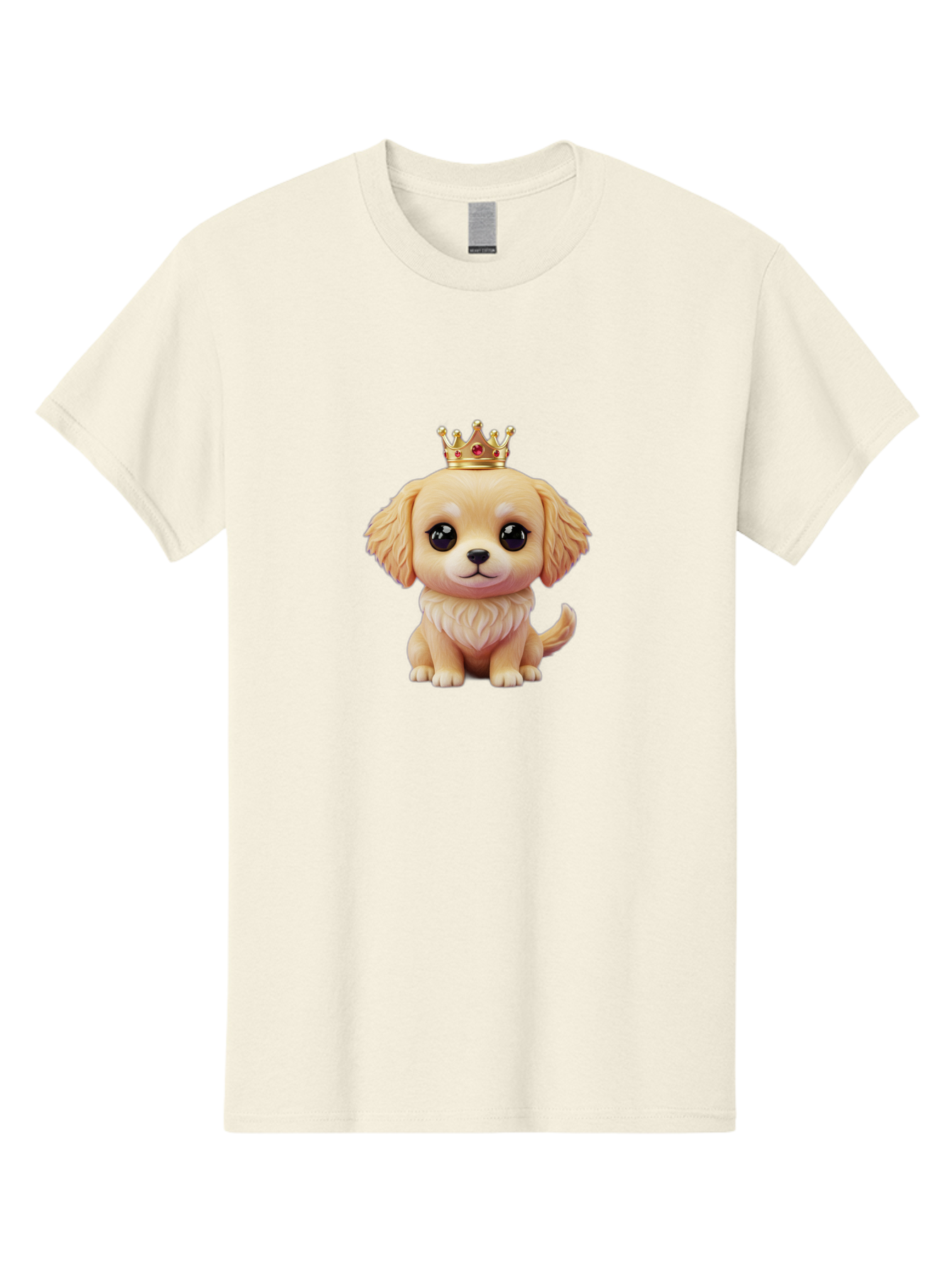 Puppy-With-Crown Men'S Graphic Tee, 100% Cotton, Comfortable Casual Summer Wear, Machine Washable, Cute Puppy, Golden Crown, Royal Treatment, Adorable Dog, Cartoon Style, Playful Expression, Fluffy Fur, Kawaii Culture, Dog Lover, Royalty, Bac352