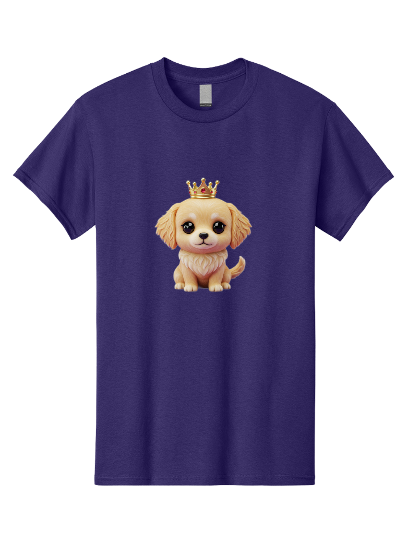 Puppy-With-Crown Men'S Graphic Tee, 100% Cotton, Comfortable Casual Summer Wear, Machine Washable, Cute Puppy, Golden Crown, Royal Treatment, Adorable Dog, Cartoon Style, Playful Expression, Fluffy Fur, Kawaii Culture, Dog Lover, Royalty, Bac352