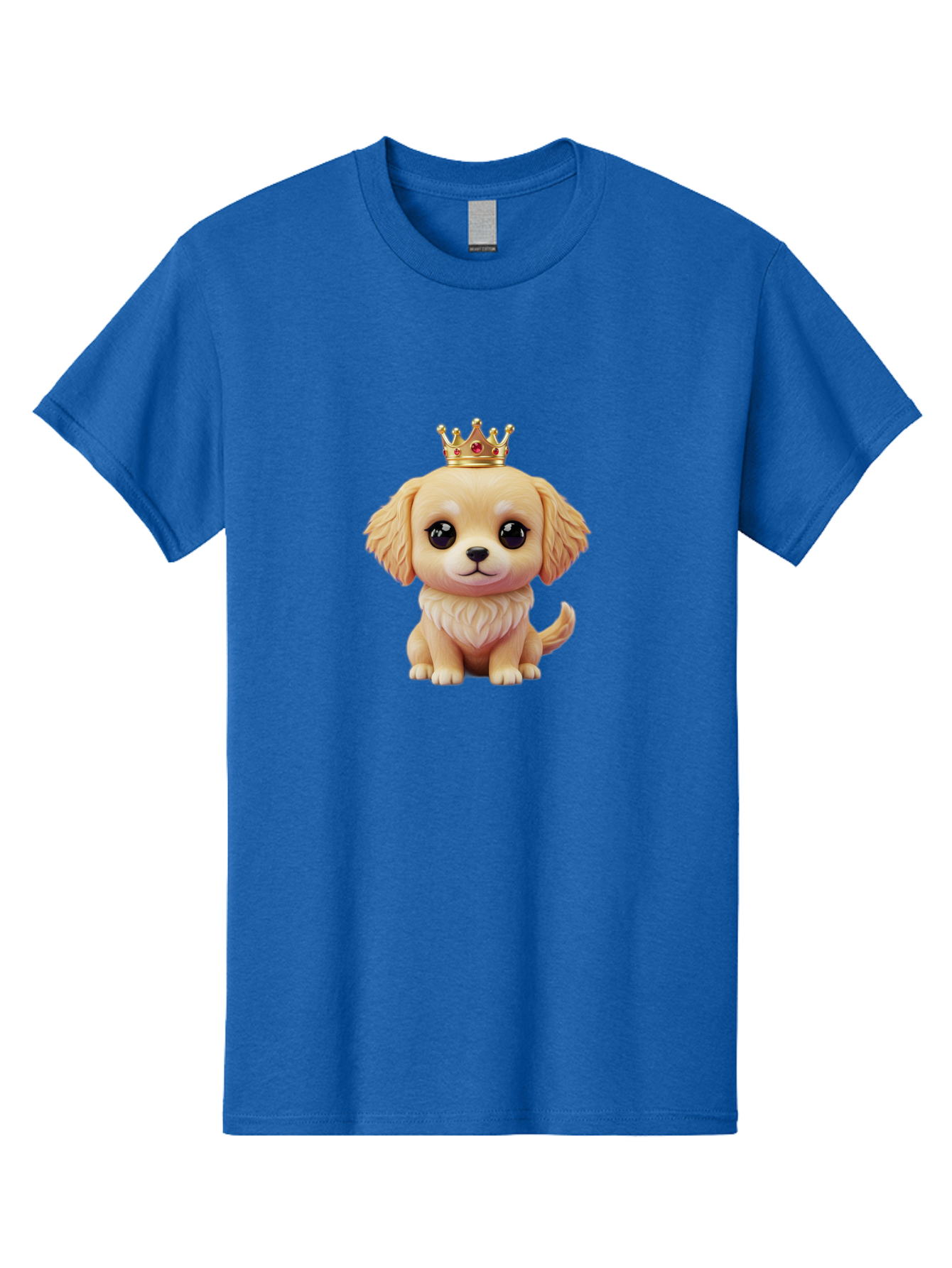 Puppy-With-Crown Men'S Graphic Tee, 100% Cotton, Comfortable Casual Summer Wear, Machine Washable, Cute Puppy, Golden Crown, Royal Treatment, Adorable Dog, Cartoon Style, Playful Expression, Fluffy Fur, Kawaii Culture, Dog Lover, Royalty, Bac352