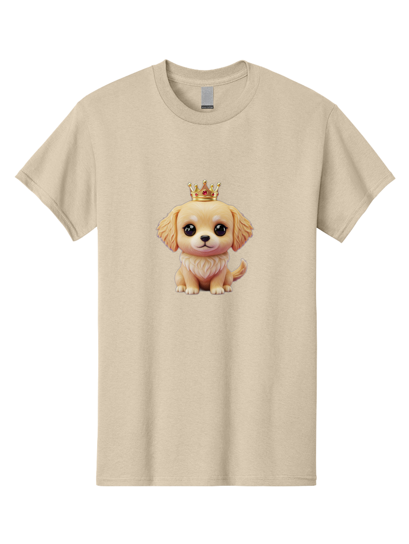 Puppy-With-Crown Men'S Graphic Tee, 100% Cotton, Comfortable Casual Summer Wear, Machine Washable, Cute Puppy, Golden Crown, Royal Treatment, Adorable Dog, Cartoon Style, Playful Expression, Fluffy Fur, Kawaii Culture, Dog Lover, Royalty, Bac352