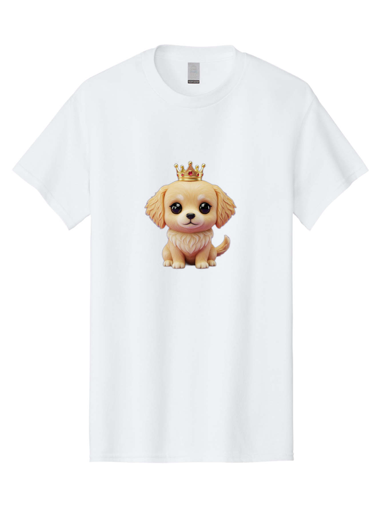 Puppy-With-Crown Men'S Graphic Tee, 100% Cotton, Comfortable Casual Summer Wear, Machine Washable, Cute Puppy, Golden Crown, Royal Treatment, Adorable Dog, Cartoon Style, Playful Expression, Fluffy Fur, Kawaii Culture, Dog Lover, Royalty, Bac352