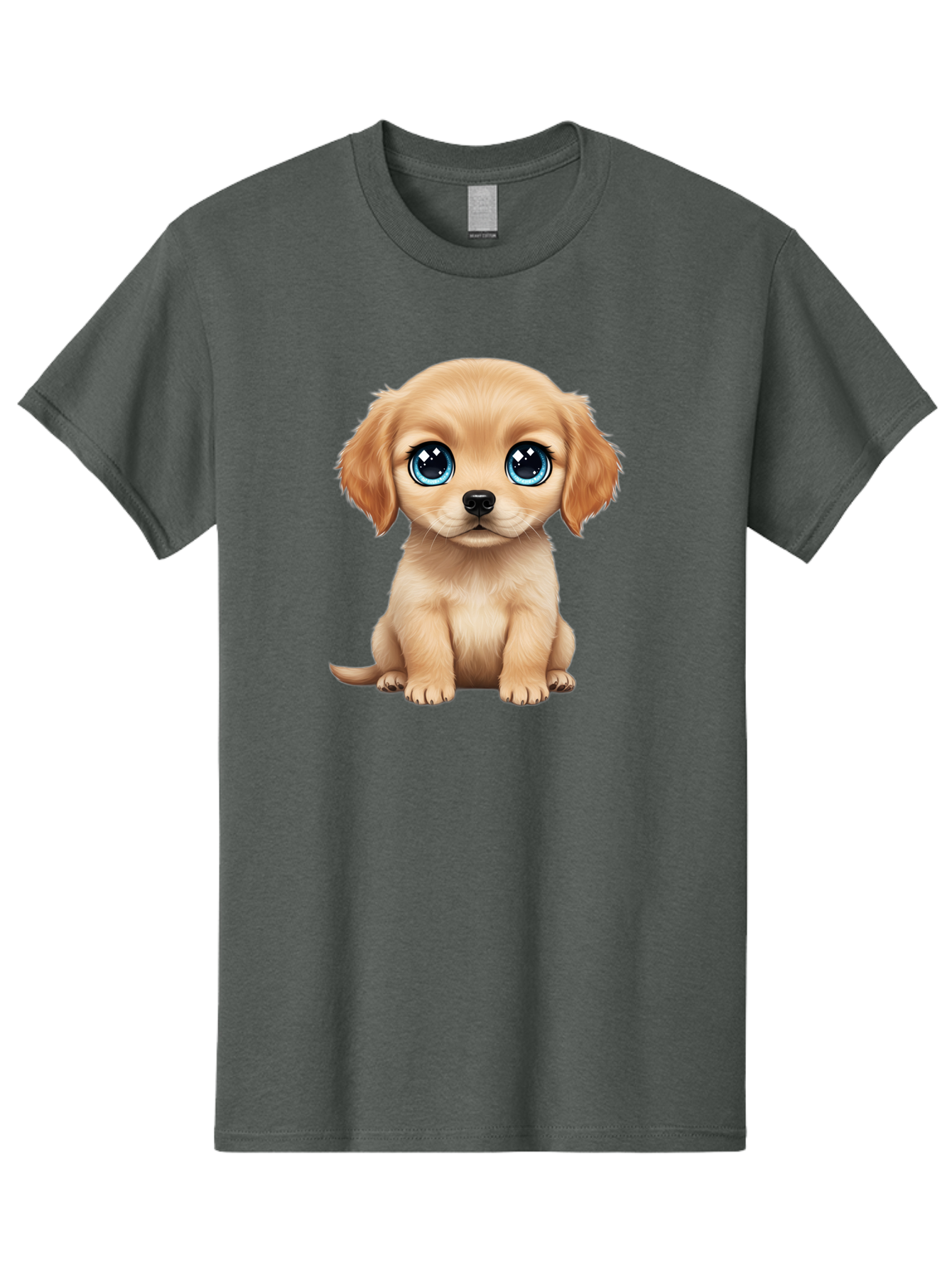 Puppy Men'S Graphic Tee, 100% Cotton, Comfortable Casual Summer Wear, Machine Washable, Adorable Puppy, Cute Dog, Blue Eyes, Fluffy Fur, Sweet Expression, Endearing Animal, Furry Friend, Digital Art, Cartoon Character, Playful, Charming Bac353