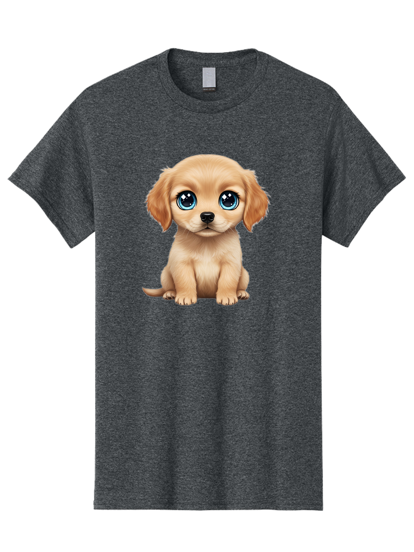 Puppy Men'S Graphic Tee, 100% Cotton, Comfortable Casual Summer Wear, Machine Washable, Adorable Puppy, Cute Dog, Blue Eyes, Fluffy Fur, Sweet Expression, Endearing Animal, Furry Friend, Digital Art, Cartoon Character, Playful, Charming Bac353