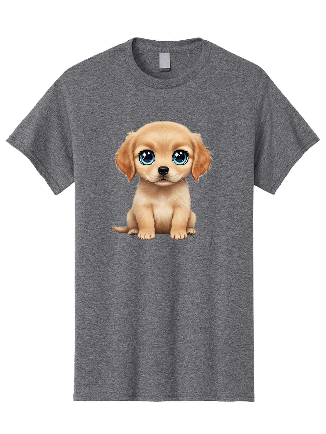 Puppy Men'S Graphic Tee, 100% Cotton, Comfortable Casual Summer Wear, Machine Washable, Adorable Puppy, Cute Dog, Blue Eyes, Fluffy Fur, Sweet Expression, Endearing Animal, Furry Friend, Digital Art, Cartoon Character, Playful, Charming Bac353