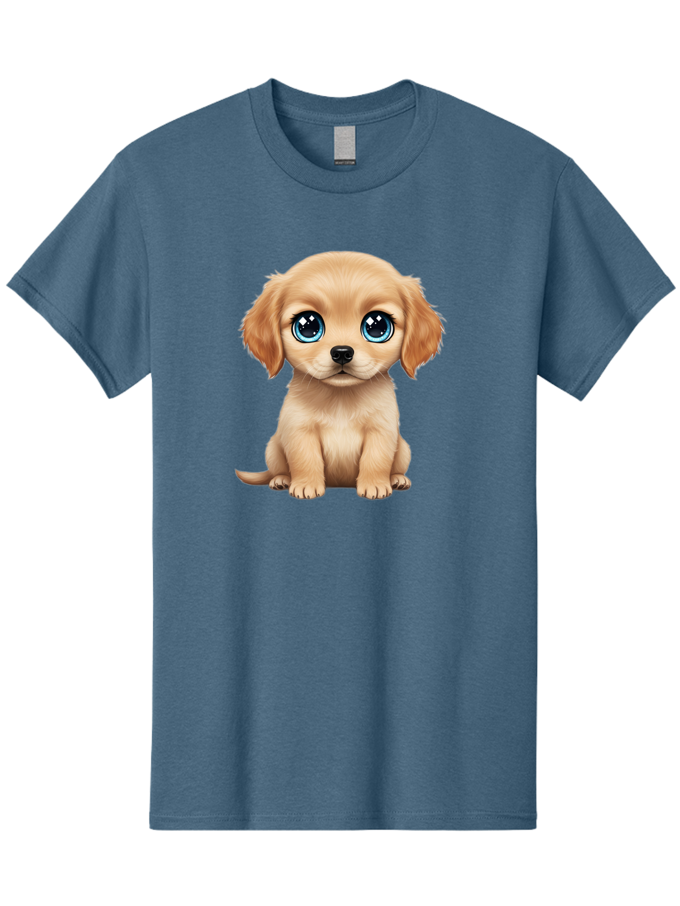 Puppy Men'S Graphic Tee, 100% Cotton, Comfortable Casual Summer Wear, Machine Washable, Adorable Puppy, Cute Dog, Blue Eyes, Fluffy Fur, Sweet Expression, Endearing Animal, Furry Friend, Digital Art, Cartoon Character, Playful, Charming Bac353