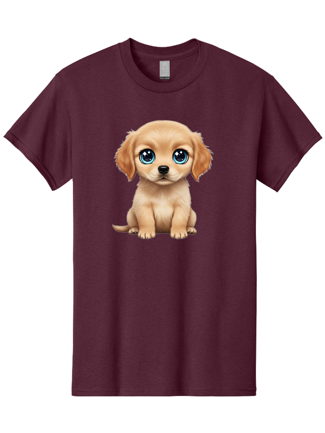 Puppy Men'S Graphic Tee, 100% Cotton, Comfortable Casual Summer Wear, Machine Washable, Adorable Puppy, Cute Dog, Blue Eyes, Fluffy Fur, Sweet Expression, Endearing Animal, Furry Friend, Digital Art, Cartoon Character, Playful, Charming Bac353