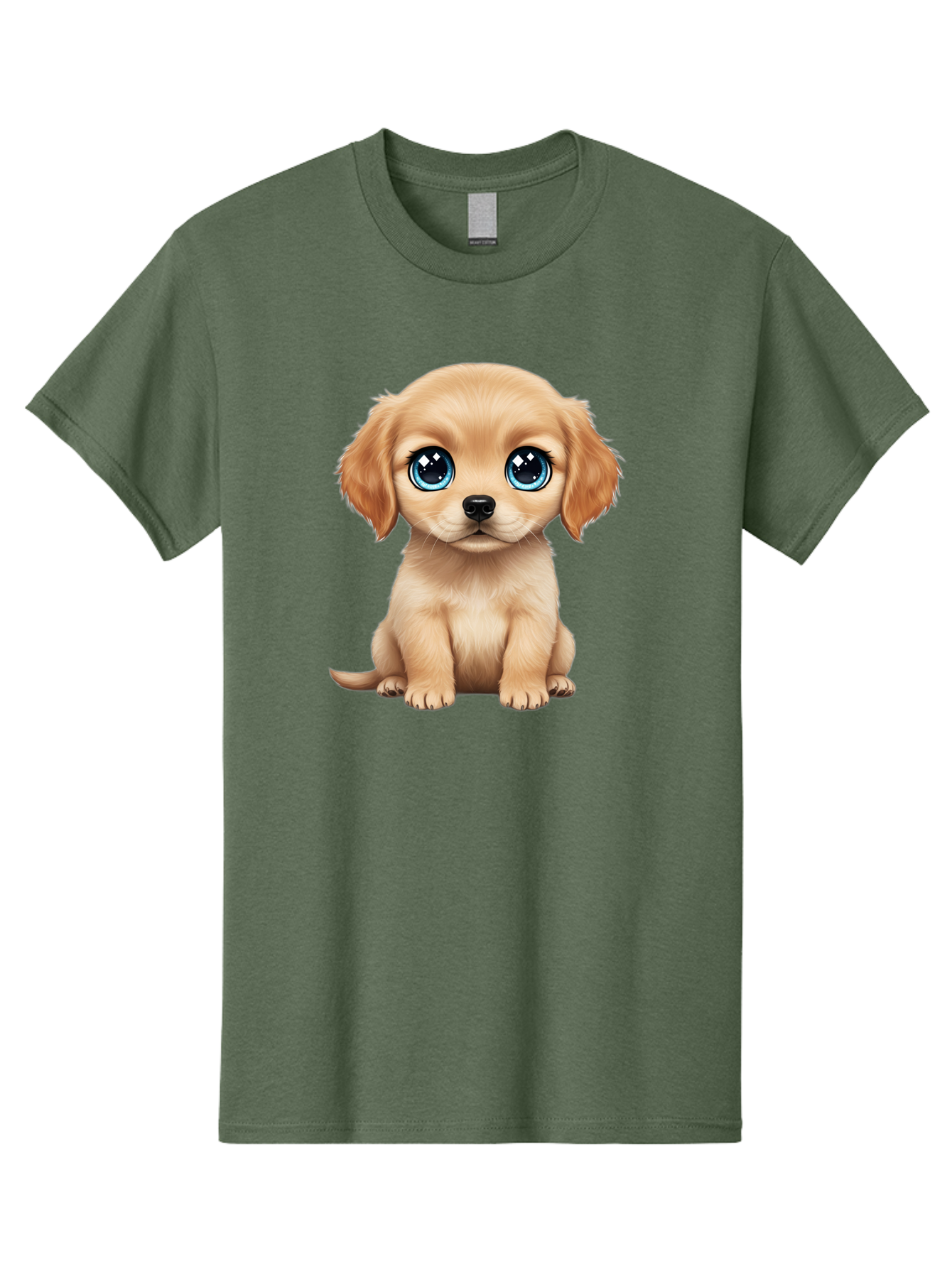 Puppy Men'S Graphic Tee, 100% Cotton, Comfortable Casual Summer Wear, Machine Washable, Adorable Puppy, Cute Dog, Blue Eyes, Fluffy Fur, Sweet Expression, Endearing Animal, Furry Friend, Digital Art, Cartoon Character, Playful, Charming Bac353