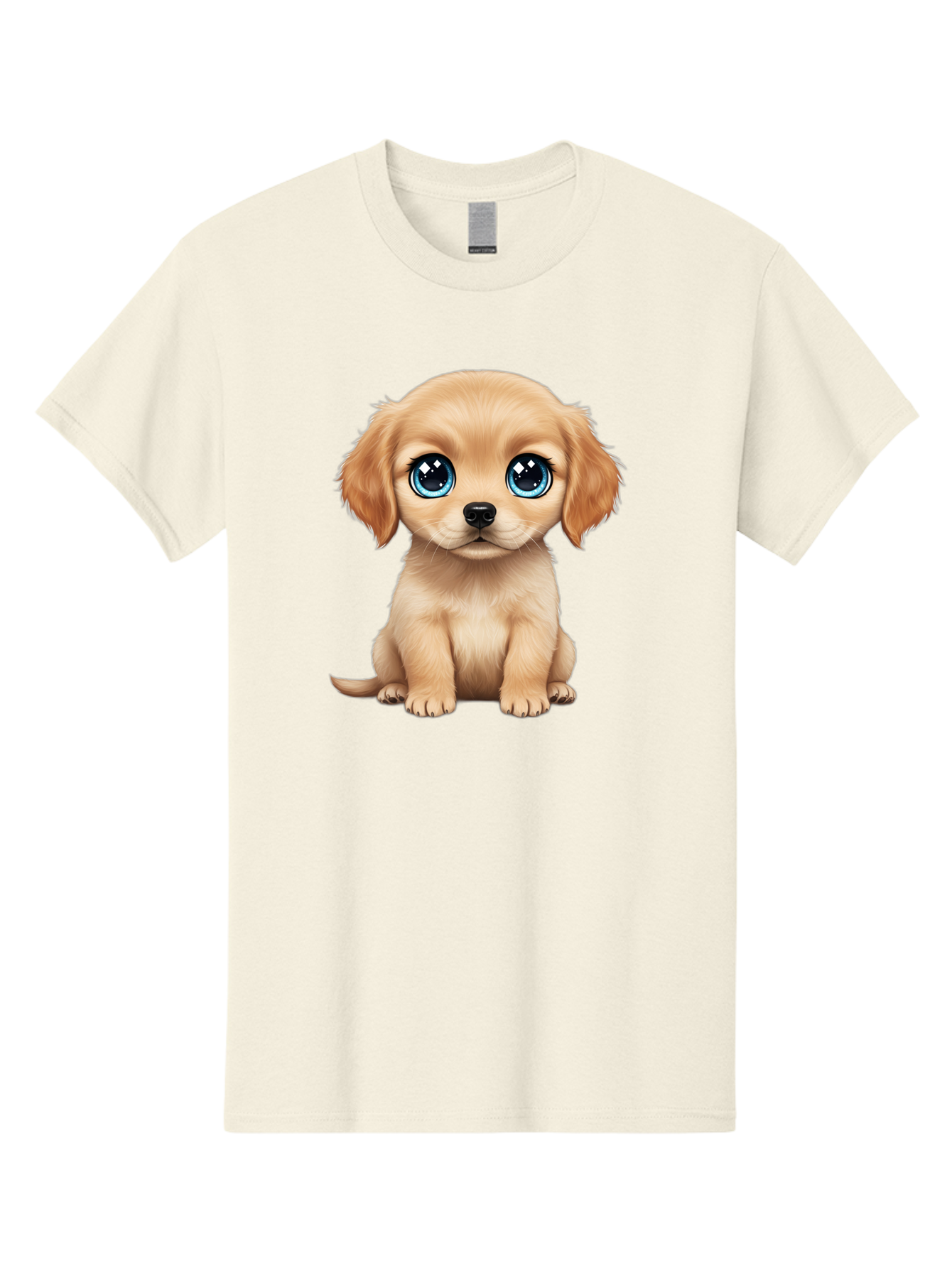 Puppy Men'S Graphic Tee, 100% Cotton, Comfortable Casual Summer Wear, Machine Washable, Adorable Puppy, Cute Dog, Blue Eyes, Fluffy Fur, Sweet Expression, Endearing Animal, Furry Friend, Digital Art, Cartoon Character, Playful, Charming Bac353
