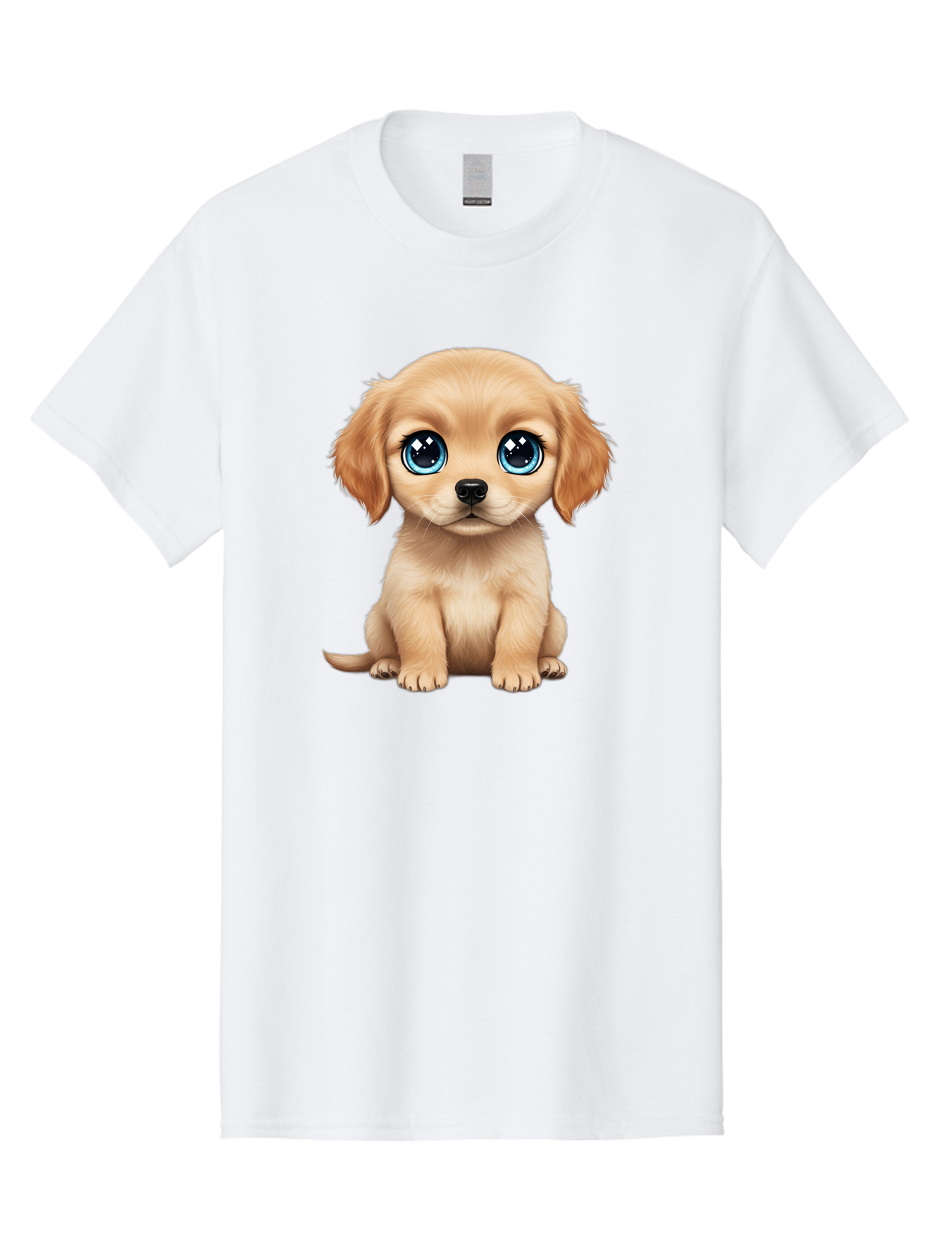 Puppy Men'S Graphic Tee, 100% Cotton, Comfortable Casual Summer Wear, Machine Washable, Adorable Puppy, Cute Dog, Blue Eyes, Fluffy Fur, Sweet Expression, Endearing Animal, Furry Friend, Digital Art, Cartoon Character, Playful, Charming Bac353