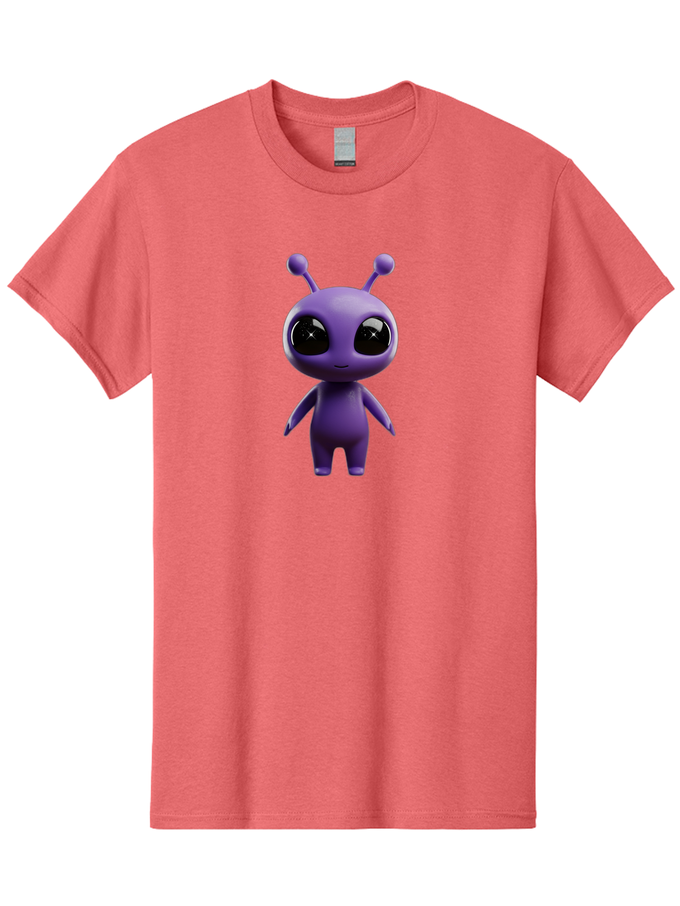 Purple-Alien-Character Men'S Graphic Tee, 100% Cotton, Comfortable Casual Summer Wear, Machine Washable, Cartoon Alien, Purple Creature, Large Eyes, Antennae, Simple Design, 3D Rendering, Kawaii Character, Digital Art, Fun Graphic, Bac354
