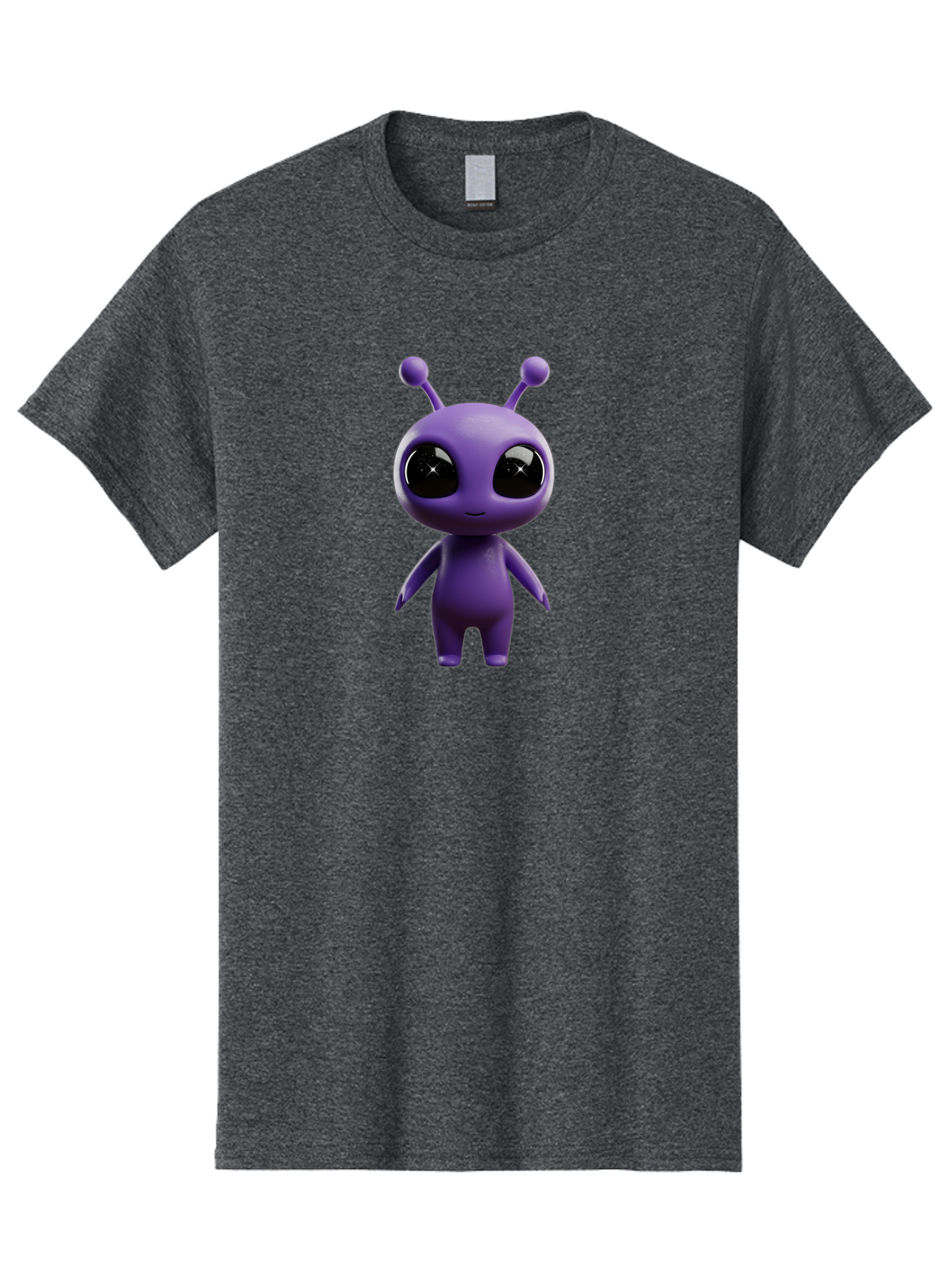 Purple-Alien-Character Men'S Graphic Tee, 100% Cotton, Comfortable Casual Summer Wear, Machine Washable, Cartoon Alien, Purple Creature, Large Eyes, Antennae, Simple Design, 3D Rendering, Kawaii Character, Digital Art, Fun Graphic, Bac354