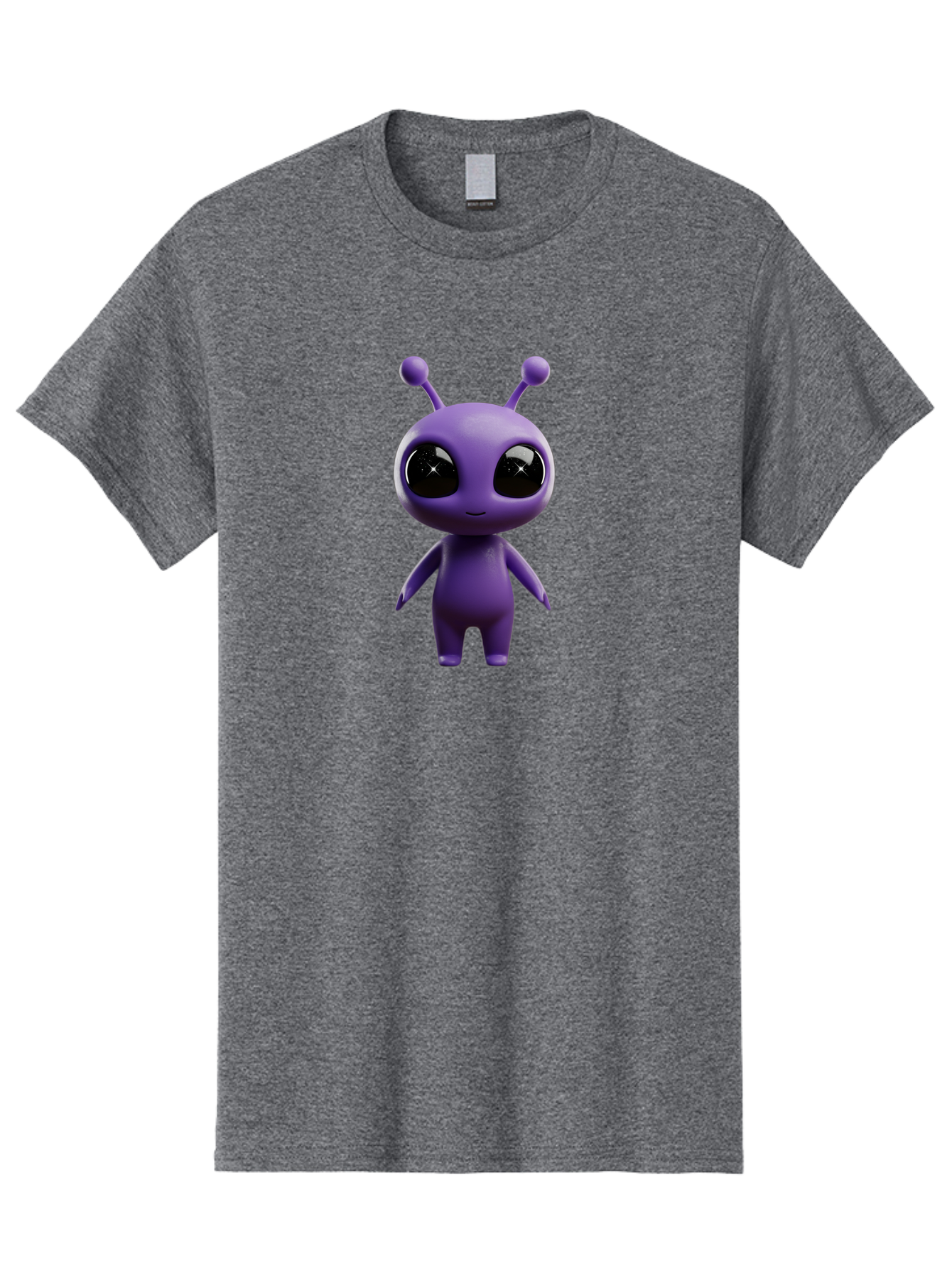 Purple-Alien-Character Men'S Graphic Tee, 100% Cotton, Comfortable Casual Summer Wear, Machine Washable, Cartoon Alien, Purple Creature, Large Eyes, Antennae, Simple Design, 3D Rendering, Kawaii Character, Digital Art, Fun Graphic, Bac354