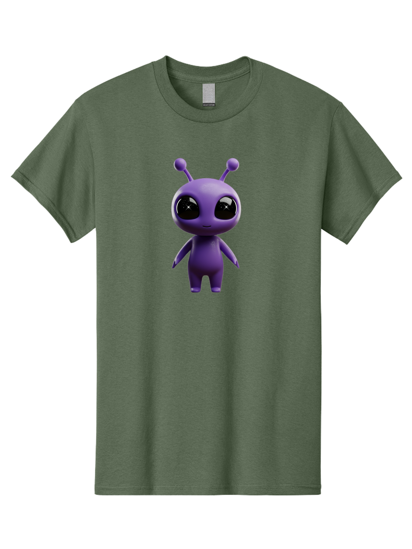 Purple-Alien-Character Men'S Graphic Tee, 100% Cotton, Comfortable Casual Summer Wear, Machine Washable, Cartoon Alien, Purple Creature, Large Eyes, Antennae, Simple Design, 3D Rendering, Kawaii Character, Digital Art, Fun Graphic, Bac354