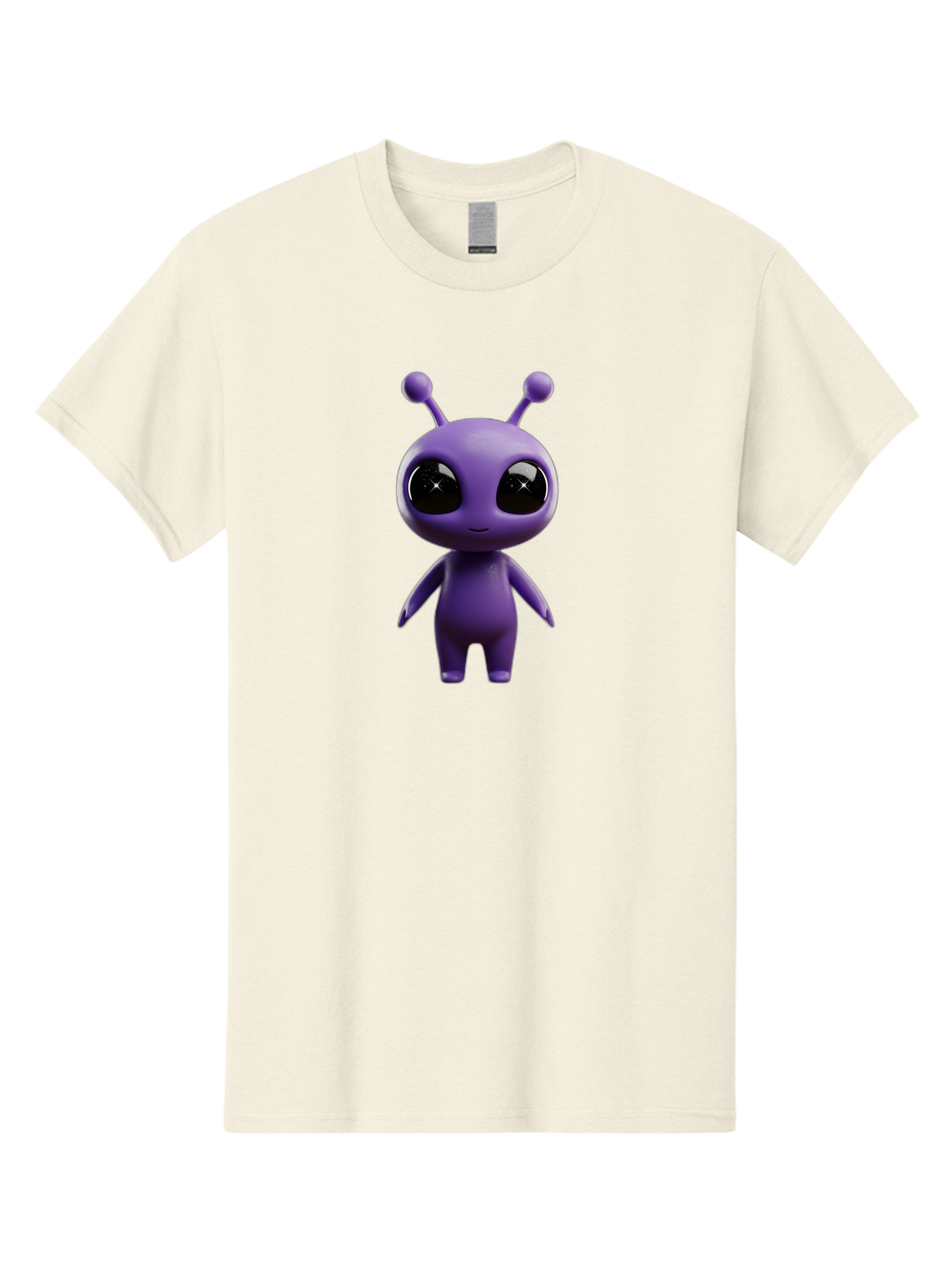 Purple-Alien-Character Men'S Graphic Tee, 100% Cotton, Comfortable Casual Summer Wear, Machine Washable, Cartoon Alien, Purple Creature, Large Eyes, Antennae, Simple Design, 3D Rendering, Kawaii Character, Digital Art, Fun Graphic, Bac354