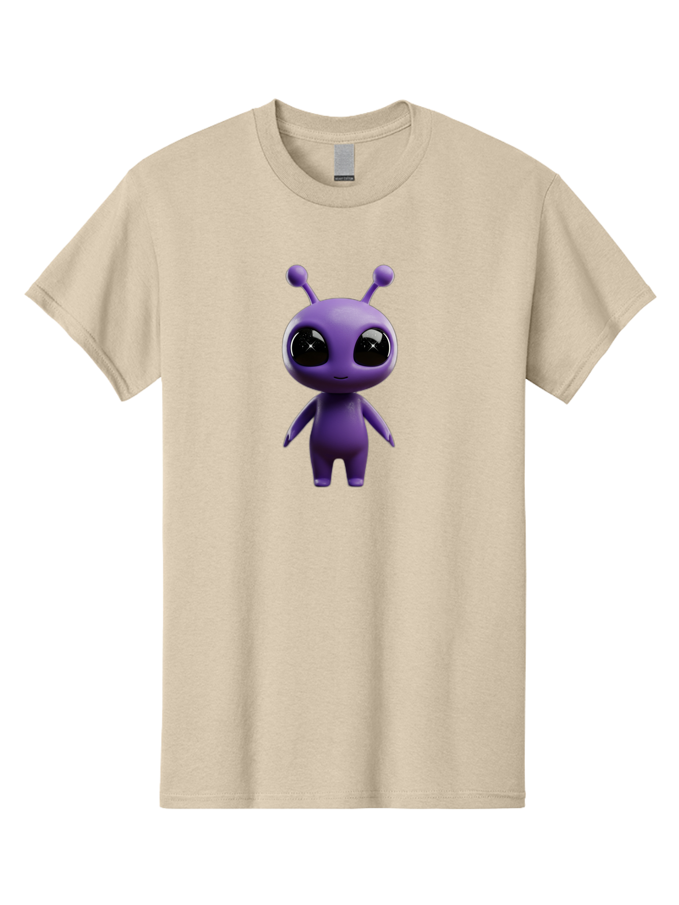 Purple-Alien-Character Men'S Graphic Tee, 100% Cotton, Comfortable Casual Summer Wear, Machine Washable, Cartoon Alien, Purple Creature, Large Eyes, Antennae, Simple Design, 3D Rendering, Kawaii Character, Digital Art, Fun Graphic, Bac354
