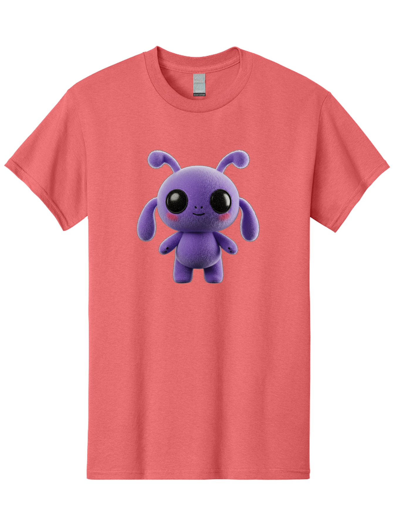 Purple-Alien Men'S Graphic Tee, 100% Cotton, Comfortable Casual Summer Wear, Machine Washable, Cute Alien Character, Soft Plush Toy, Purple Creature, Big Black Eyes, Smiling Face, Fluffy Texture, Whimsical Design, Adorable Illustration, Bac355