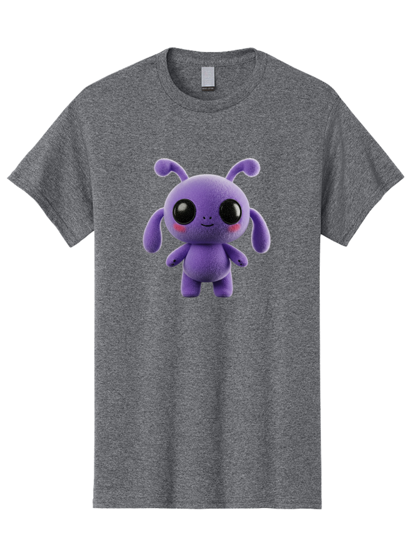 Purple-Alien Men'S Graphic Tee, 100% Cotton, Comfortable Casual Summer Wear, Machine Washable, Cute Alien Character, Soft Plush Toy, Purple Creature, Big Black Eyes, Smiling Face, Fluffy Texture, Whimsical Design, Adorable Illustration, Bac355