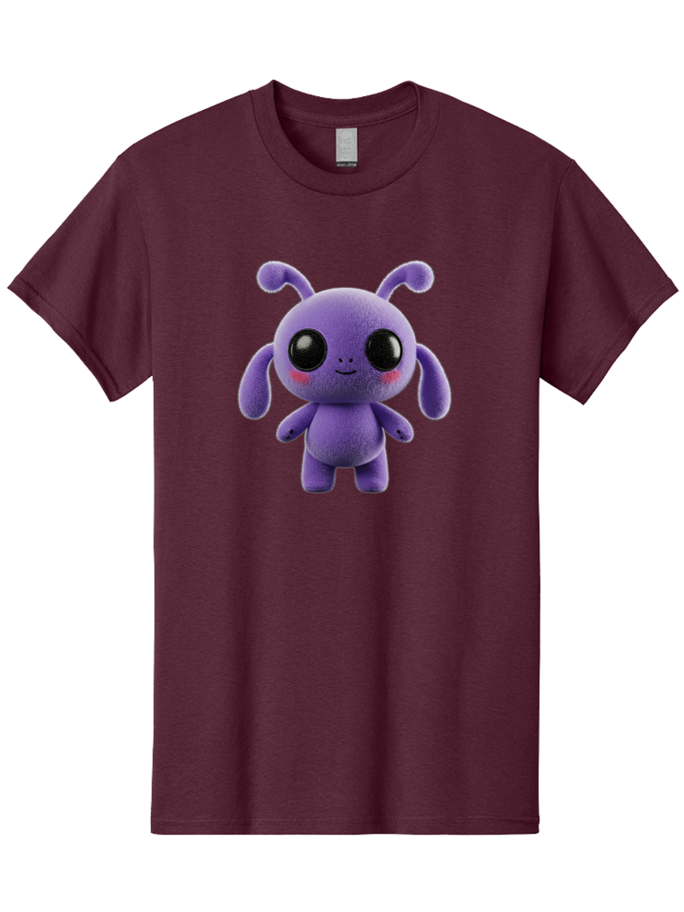 Purple-Alien Men'S Graphic Tee, 100% Cotton, Comfortable Casual Summer Wear, Machine Washable, Cute Alien Character, Soft Plush Toy, Purple Creature, Big Black Eyes, Smiling Face, Fluffy Texture, Whimsical Design, Adorable Illustration, Bac355