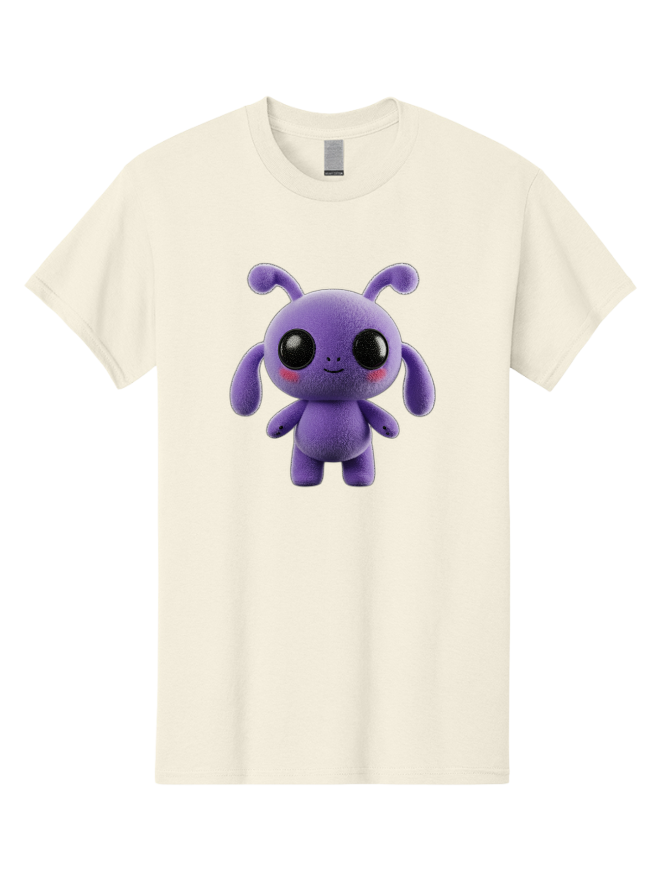 Purple-Alien Men'S Graphic Tee, 100% Cotton, Comfortable Casual Summer Wear, Machine Washable, Cute Alien Character, Soft Plush Toy, Purple Creature, Big Black Eyes, Smiling Face, Fluffy Texture, Whimsical Design, Adorable Illustration, Bac355