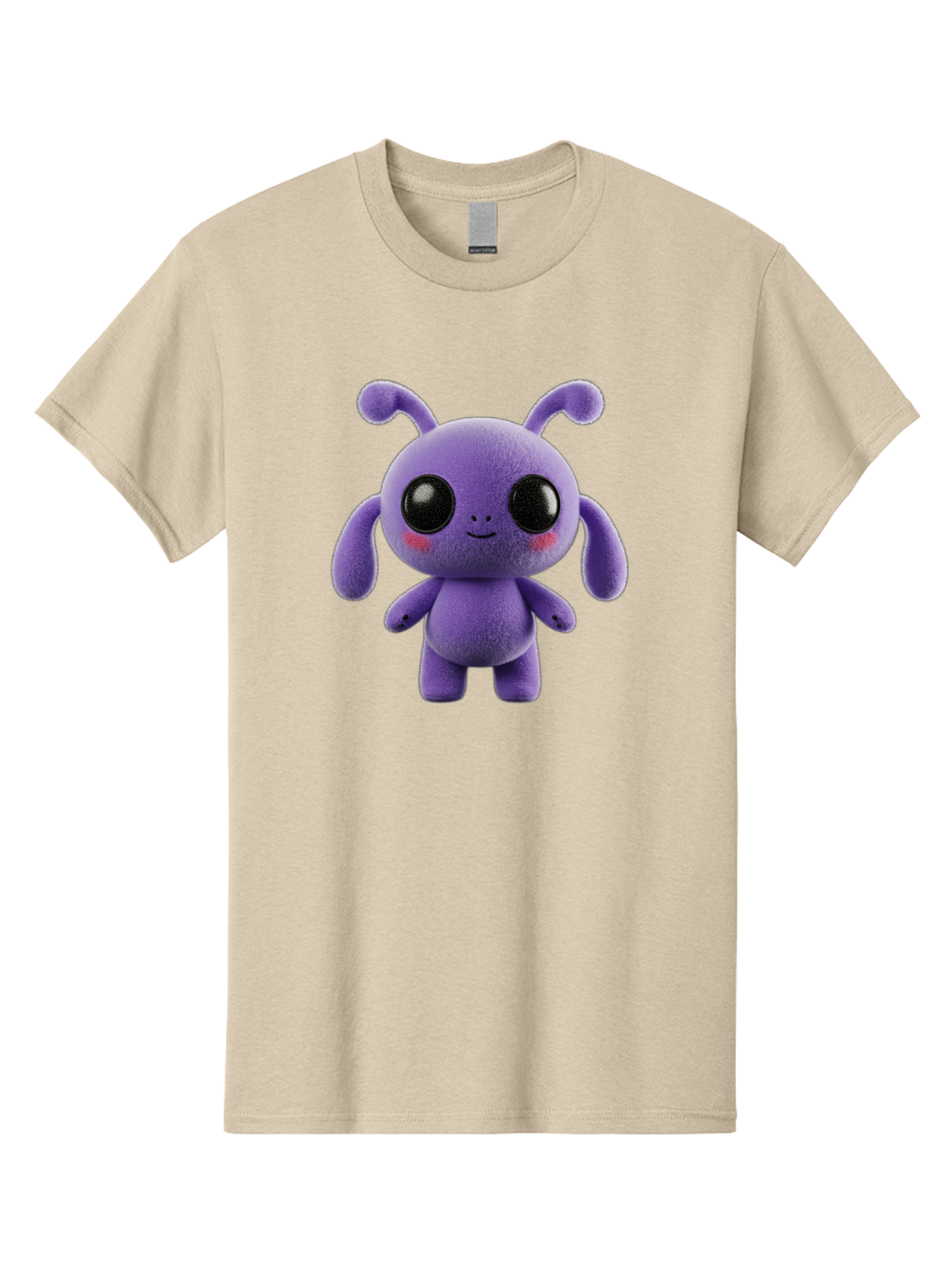 Purple-Alien Men'S Graphic Tee, 100% Cotton, Comfortable Casual Summer Wear, Machine Washable, Cute Alien Character, Soft Plush Toy, Purple Creature, Big Black Eyes, Smiling Face, Fluffy Texture, Whimsical Design, Adorable Illustration, Bac355