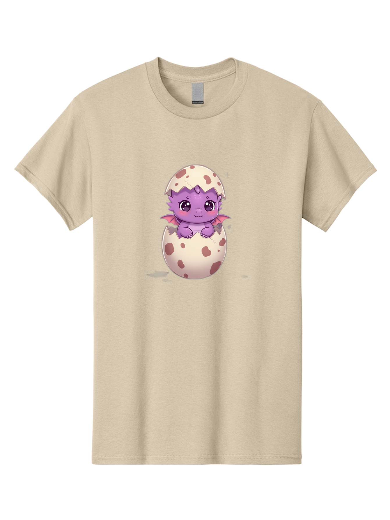 Purple-Dragon-Hatching Men'S Graphic Tee, 100% Cotton, Comfortable Casual Summer Wear, Machine Washable, Cute Dragon Hatching, Adorable Creature, Fantasy Art, Purple Dragon, Eggshell, Cartoon Character, Nursery Decor, Baby Dragon, Bac356