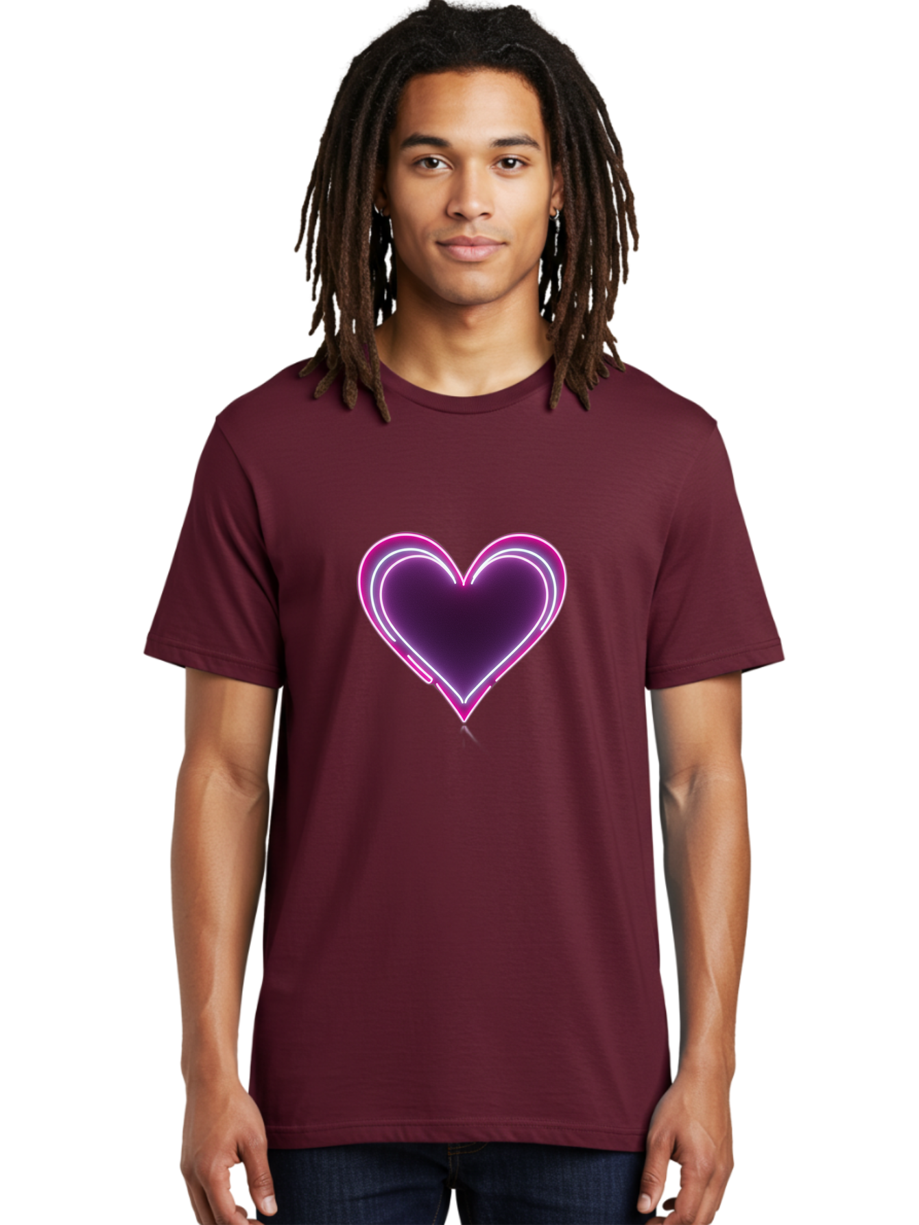 Purple-Heart-Balloon Men'S Graphic Tee, 100% Cotton, Comfortable Casual Summer Wear, Machine Washable, Heart-Shaped Balloon, Purple Balloon, Heart Design, Glowing Heart, Neon Heart, Festive Decoration, Party Decoration, Love Symbol, Bac358