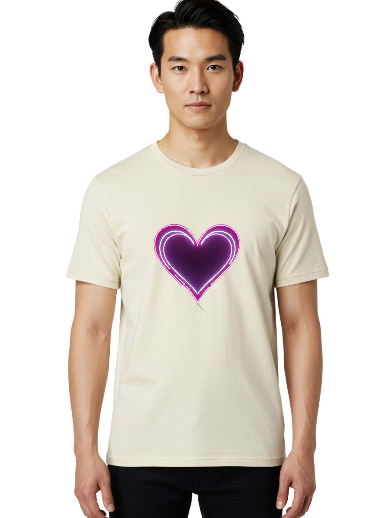 Purple-Heart-Balloon Men'S Graphic Tee, 100% Cotton, Comfortable Casual Summer Wear, Machine Washable, Heart-Shaped Balloon, Purple Balloon, Heart Design, Glowing Heart, Neon Heart, Festive Decoration, Party Decoration, Love Symbol, Bac358