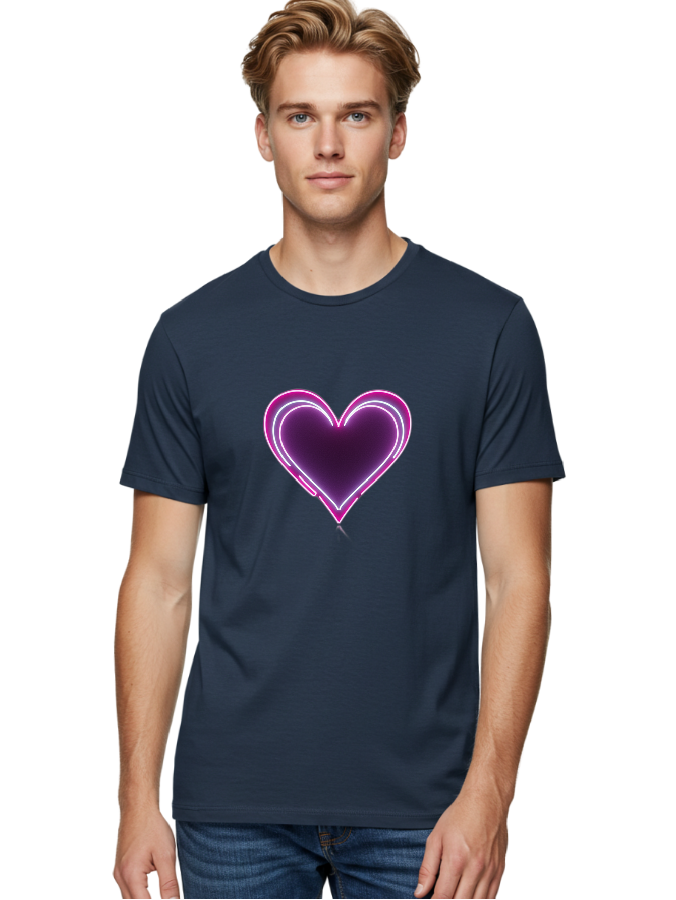 Purple-Heart-Balloon Men'S Graphic Tee, 100% Cotton, Comfortable Casual Summer Wear, Machine Washable, Heart-Shaped Balloon, Purple Balloon, Heart Design, Glowing Heart, Neon Heart, Festive Decoration, Party Decoration, Love Symbol, Bac358