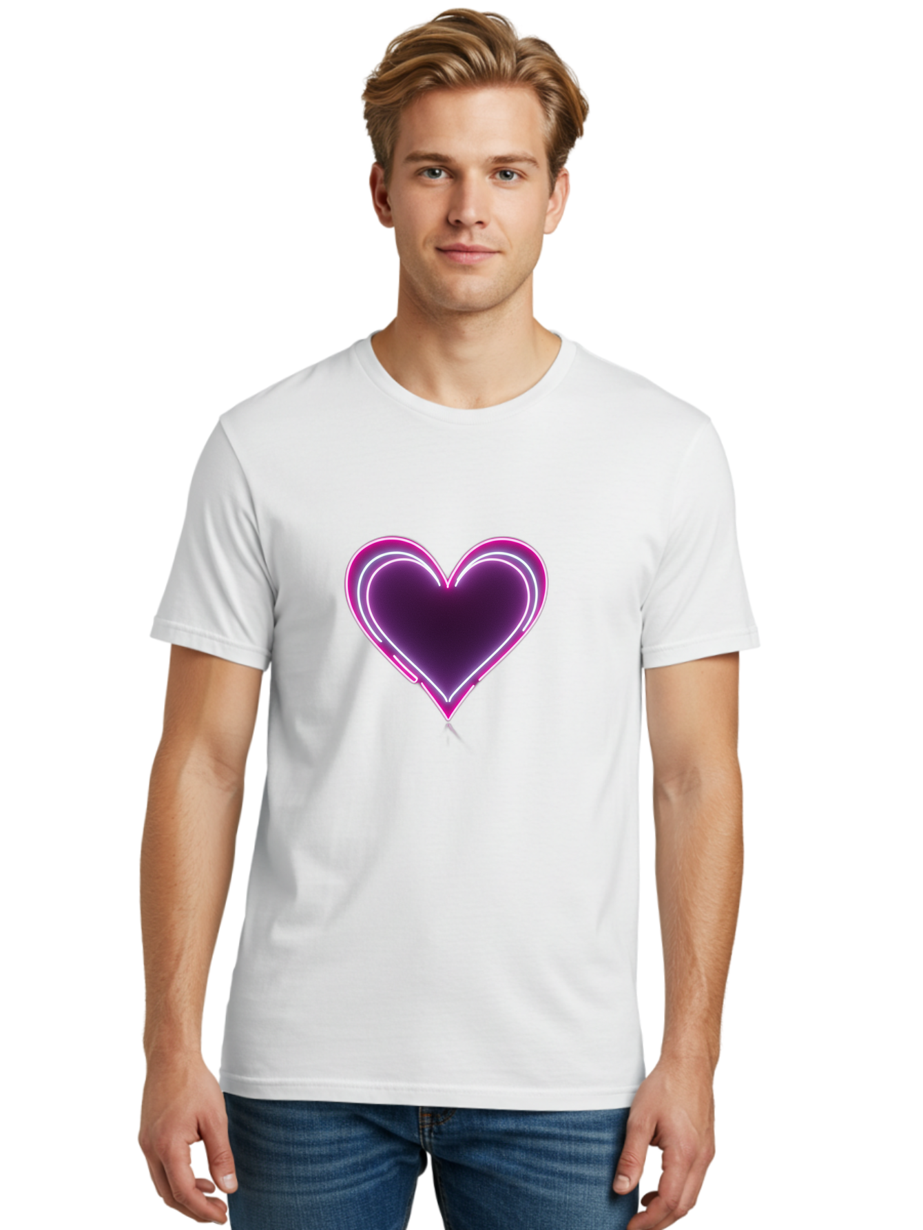 Purple-Heart-Balloon Men'S Graphic Tee, 100% Cotton, Comfortable Casual Summer Wear, Machine Washable, Heart-Shaped Balloon, Purple Balloon, Heart Design, Glowing Heart, Neon Heart, Festive Decoration, Party Decoration, Love Symbol, Bac358