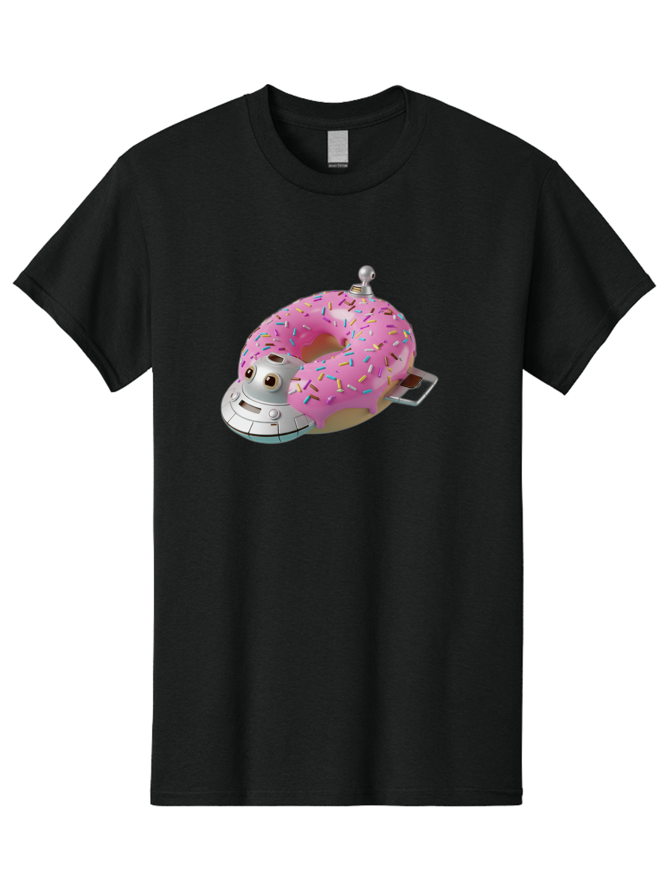 R2D2-Donut Men'S Graphic Tee, 100% Cotton, Comfortable Casual Summer Wear, Machine Washable, Pink Frosted Donut, Rainbow Sprinkles, R2D2 Robot, Star Wars Character, Sweet Treats, Whimsical Design, Playful Illustration, Colorful Dessert, Bac359
