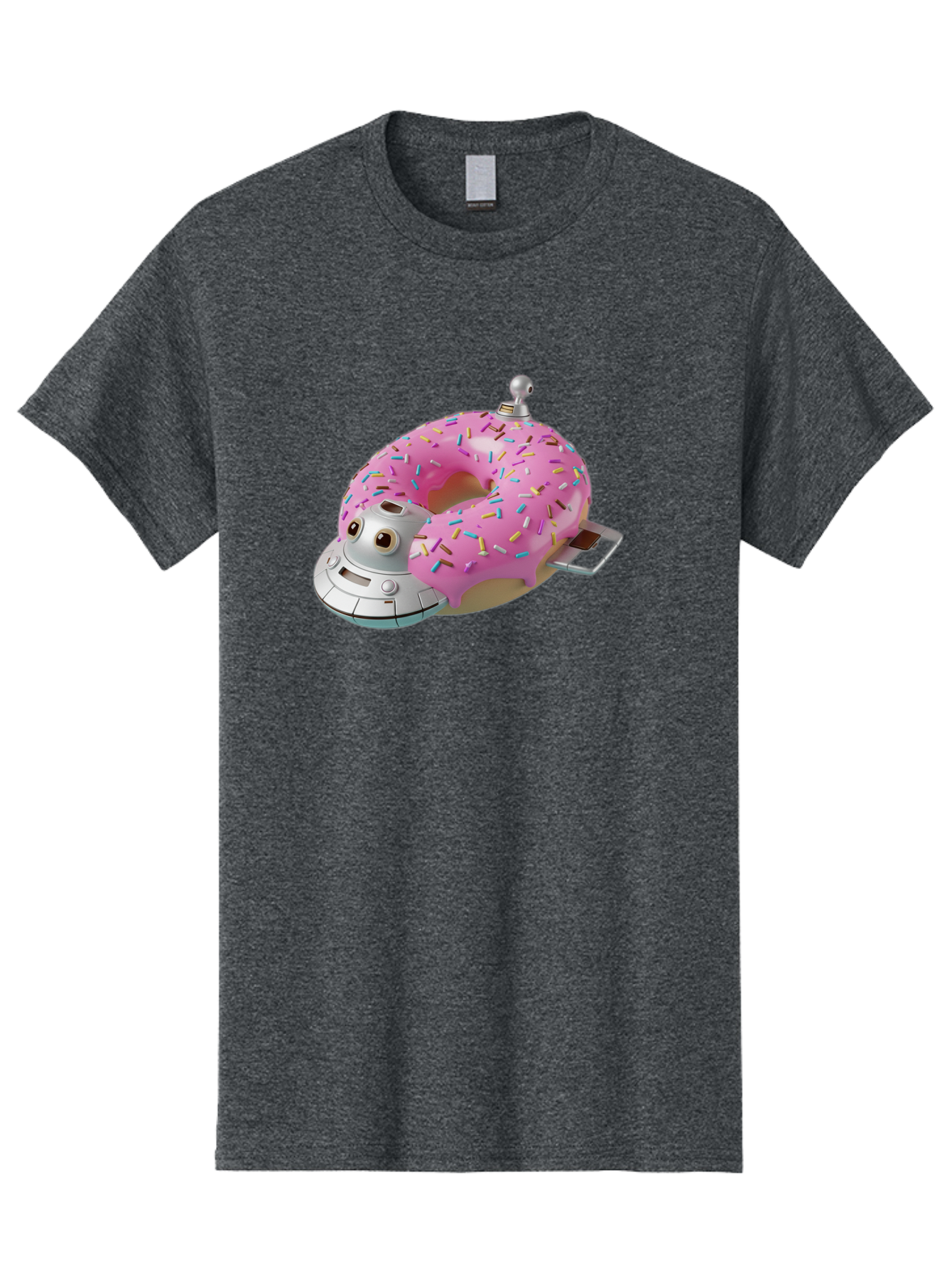 R2D2-Donut Men'S Graphic Tee, 100% Cotton, Comfortable Casual Summer Wear, Machine Washable, Pink Frosted Donut, Rainbow Sprinkles, R2D2 Robot, Star Wars Character, Sweet Treats, Whimsical Design, Playful Illustration, Colorful Dessert, Bac359