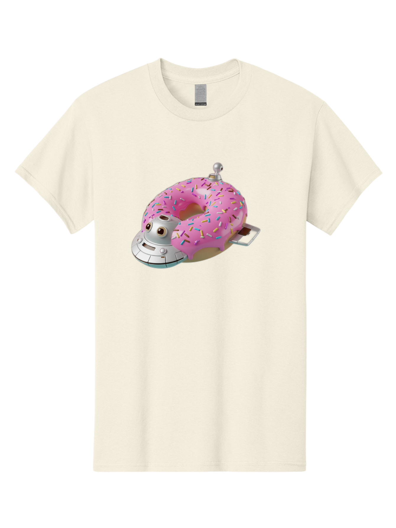 R2D2-Donut Men'S Graphic Tee, 100% Cotton, Comfortable Casual Summer Wear, Machine Washable, Pink Frosted Donut, Rainbow Sprinkles, R2D2 Robot, Star Wars Character, Sweet Treats, Whimsical Design, Playful Illustration, Colorful Dessert, Bac359