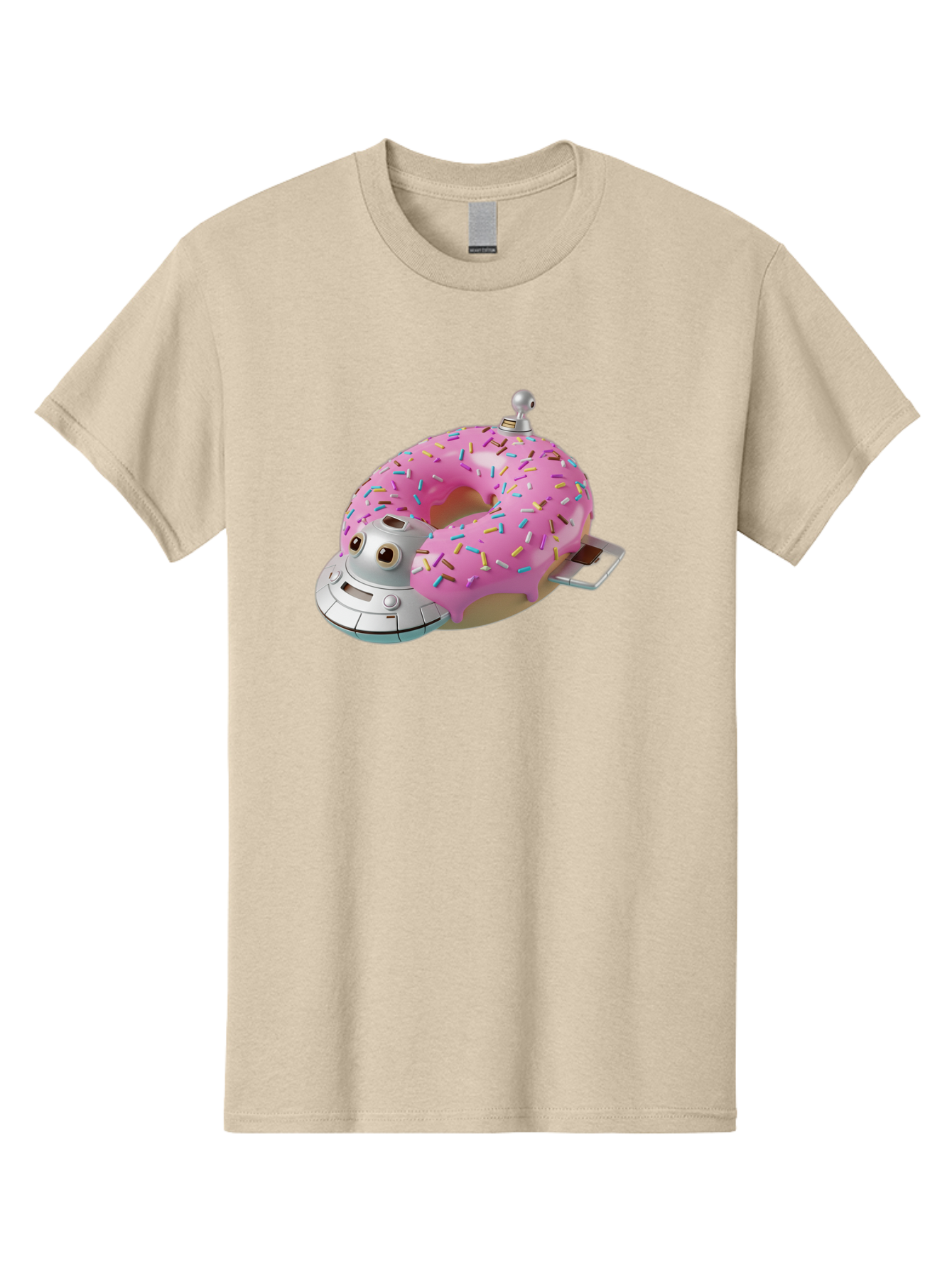 R2D2-Donut Men'S Graphic Tee, 100% Cotton, Comfortable Casual Summer Wear, Machine Washable, Pink Frosted Donut, Rainbow Sprinkles, R2D2 Robot, Star Wars Character, Sweet Treats, Whimsical Design, Playful Illustration, Colorful Dessert, Bac359