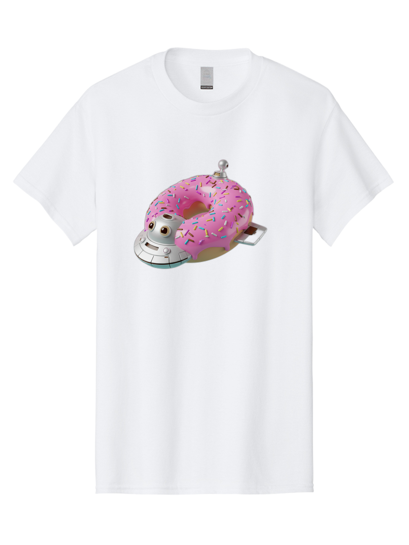 R2D2-Donut Men'S Graphic Tee, 100% Cotton, Comfortable Casual Summer Wear, Machine Washable, Pink Frosted Donut, Rainbow Sprinkles, R2D2 Robot, Star Wars Character, Sweet Treats, Whimsical Design, Playful Illustration, Colorful Dessert, Bac359