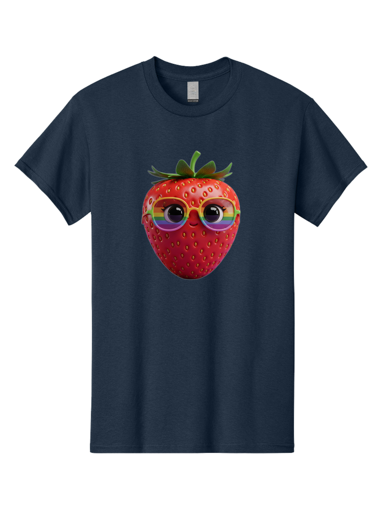 Rainbow-Strawberry Men'S Graphic Tee, 100% Cotton, Comfortable Casual Summer Wear, Machine Washable, Strawberry With Glasses, Rainbow Reflection, Cute Cartoon Character, Fun Fruit, Vibrant Colors, Playful Design, Summer Vibes, Sweet Treat, Bac360