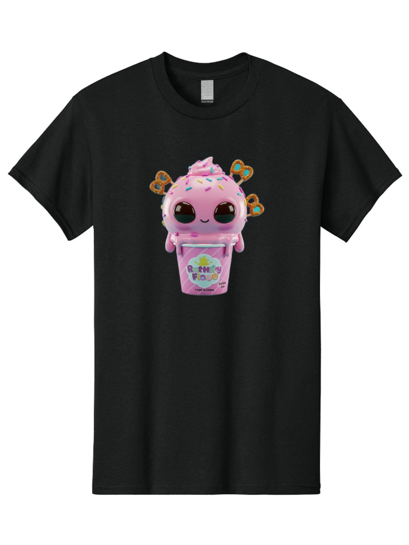 Rattley-Flave Men'S Graphic Tee, 100% Cotton, Comfortable Casual Summer Wear, Machine Washable, Pink Ice Cream, Cartoon Character, Sprinkles, Pretzel, Cute, Sweet Treat, Playful, Ruthy Flave, Colorful, Kawaii Bac361